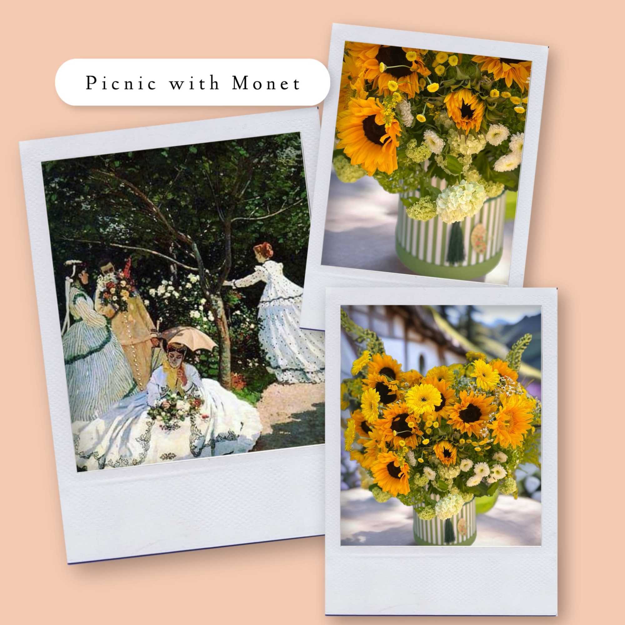 Sunflower bouquet in a striped vase with yellow blooms
