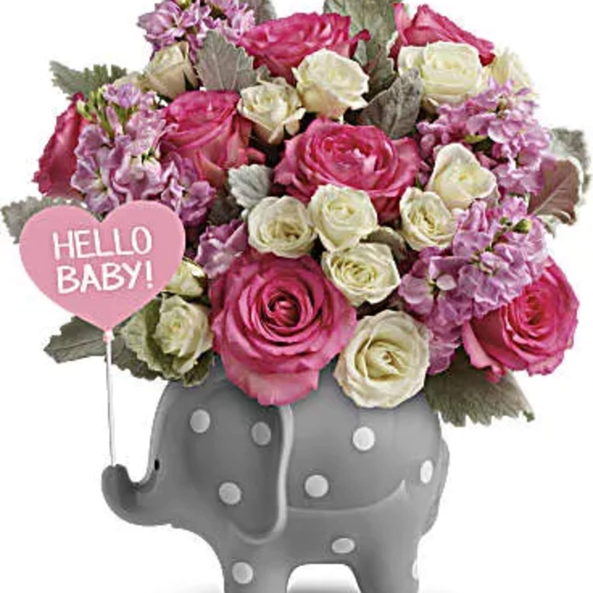 Celebrate a sweet girl's arrival with this precious ceramic elephant, bursting with