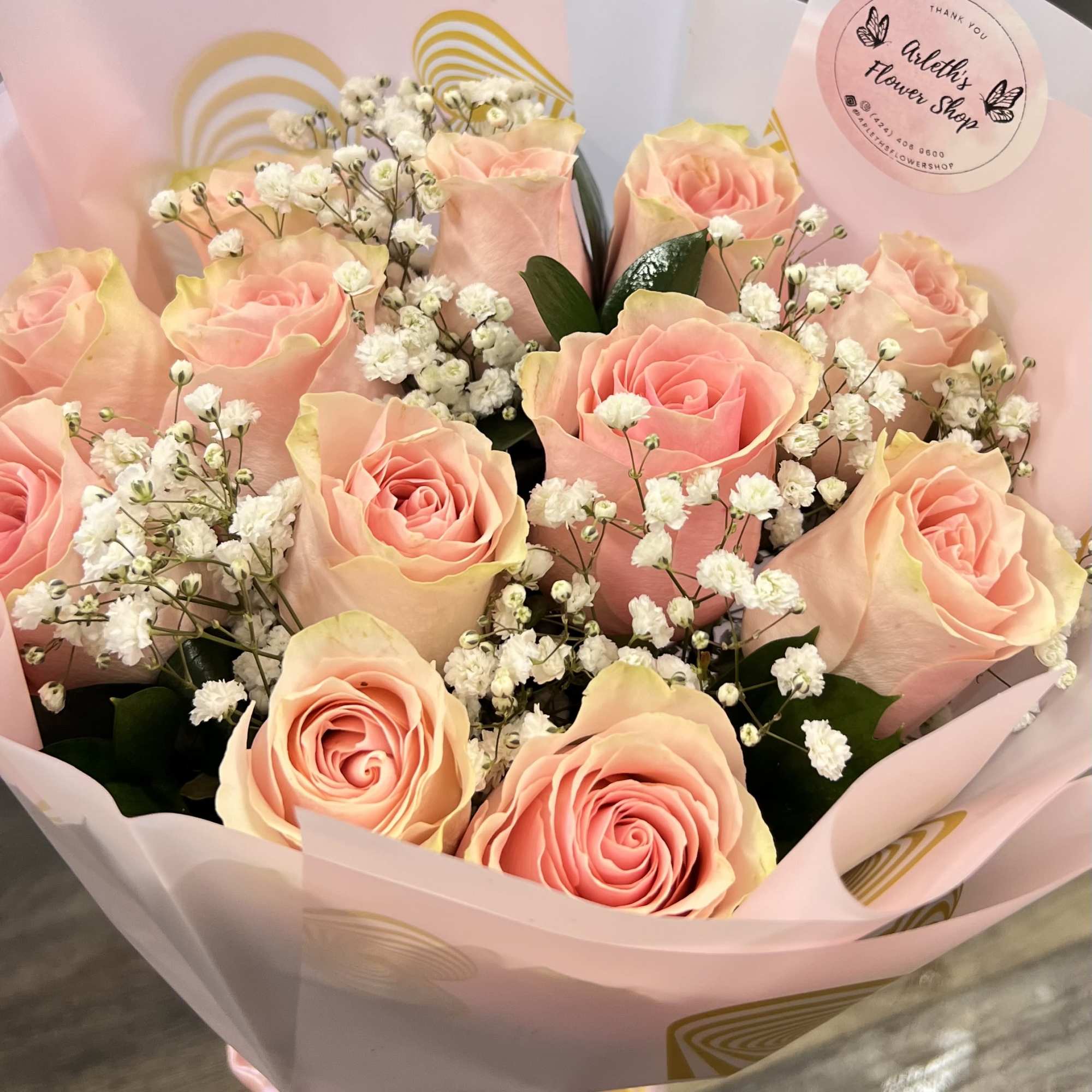 Beautiful Bouquet With Light Pink Roses And Baby&rsquo;s Breath, photo 2 of 2