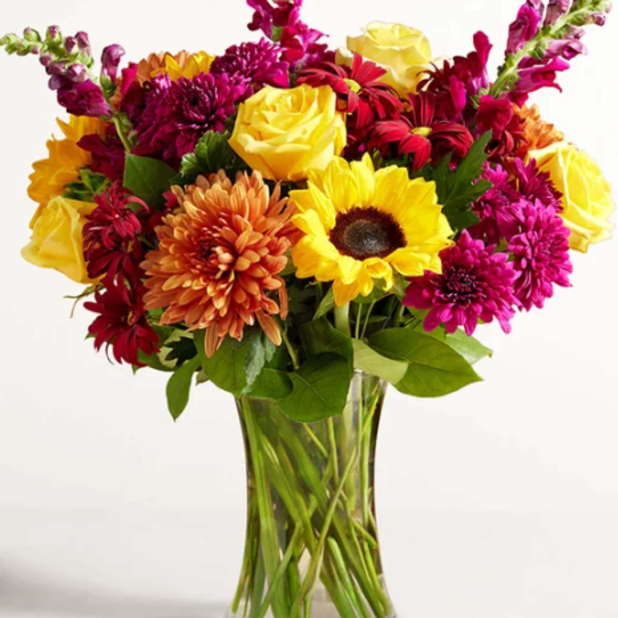 A beautiful tribute to autumn&rsquo;s beauty. Our colorful gathering of blooms in