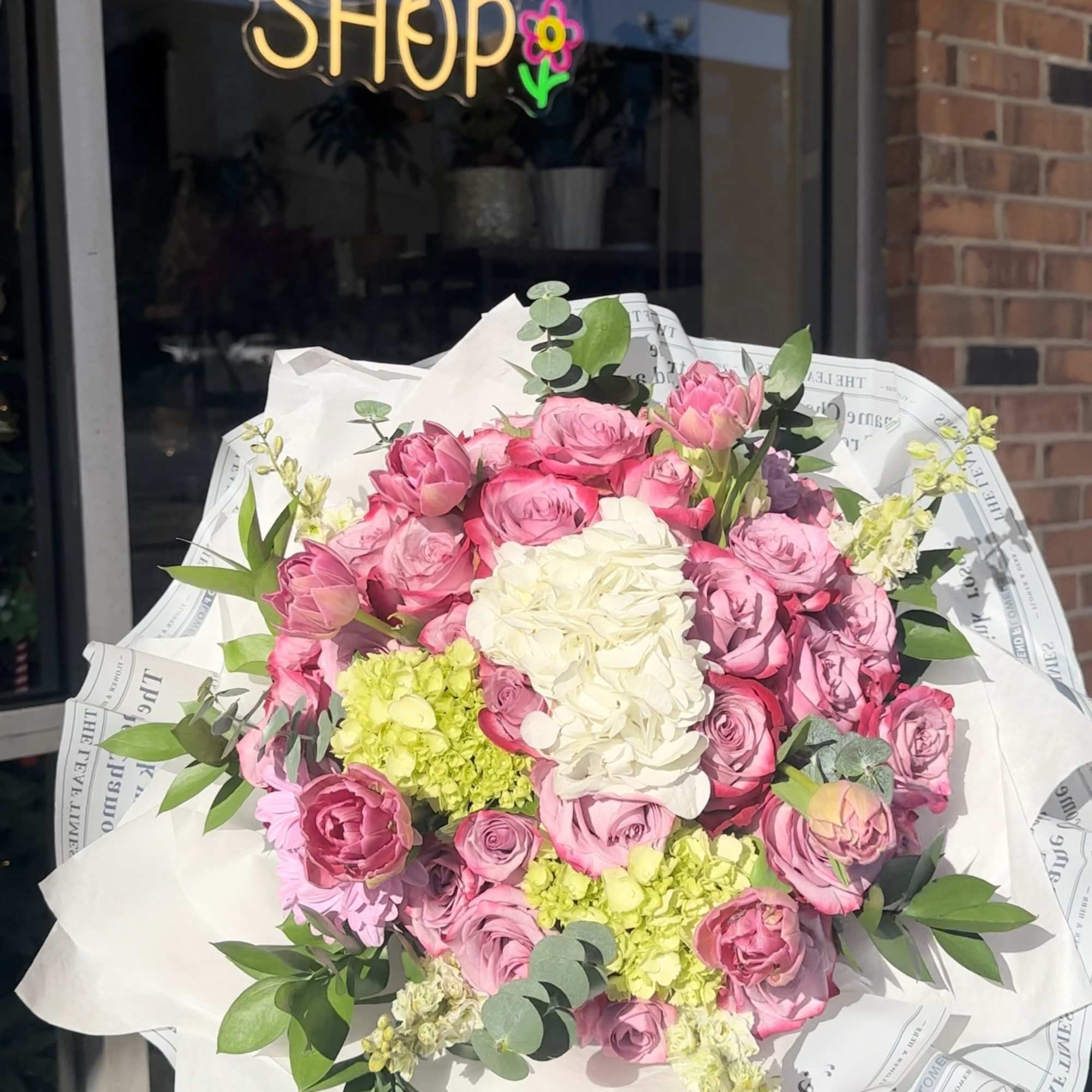 A wrapped Bouquet using the freshest flowers of the day. 
PLEASE NOTE: