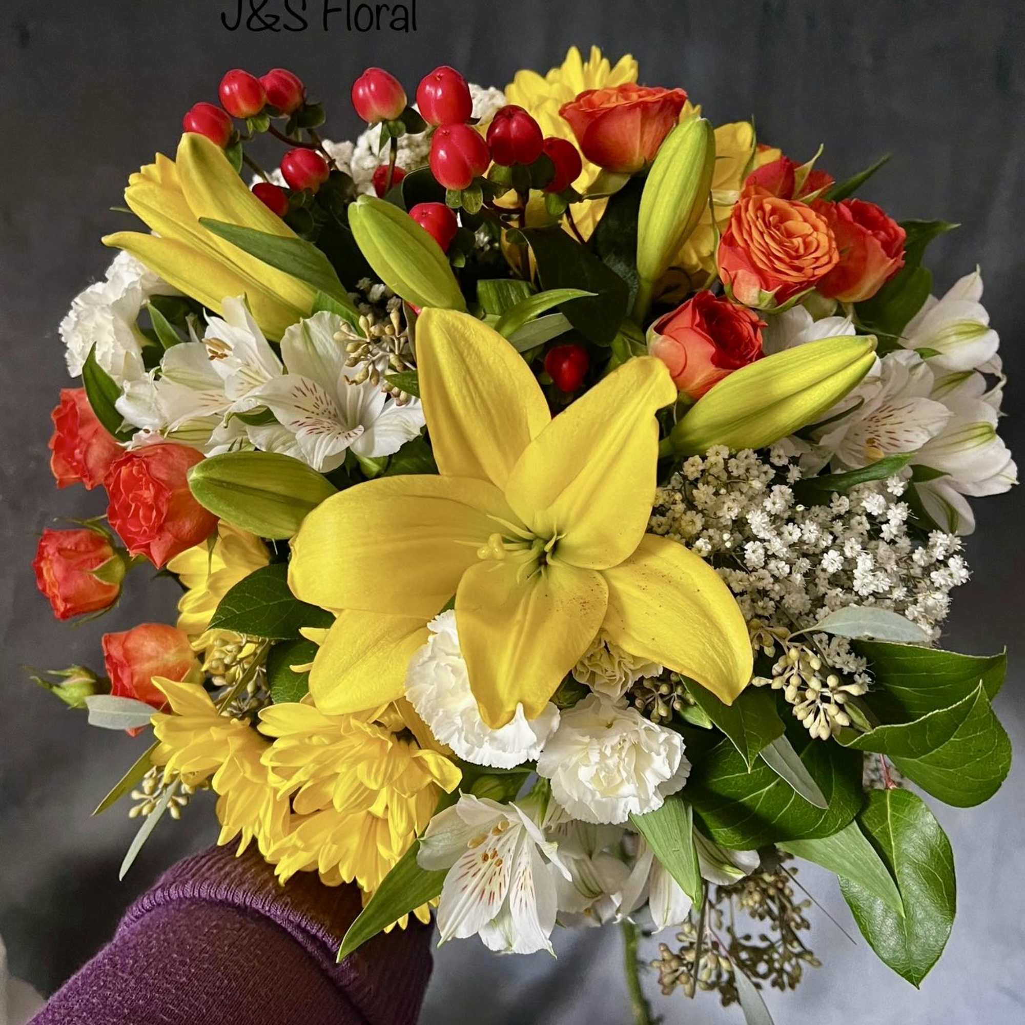 introducing Our New Design Luna hand tied bouquet, beautifully arranged with lilies, photo 2 of 3