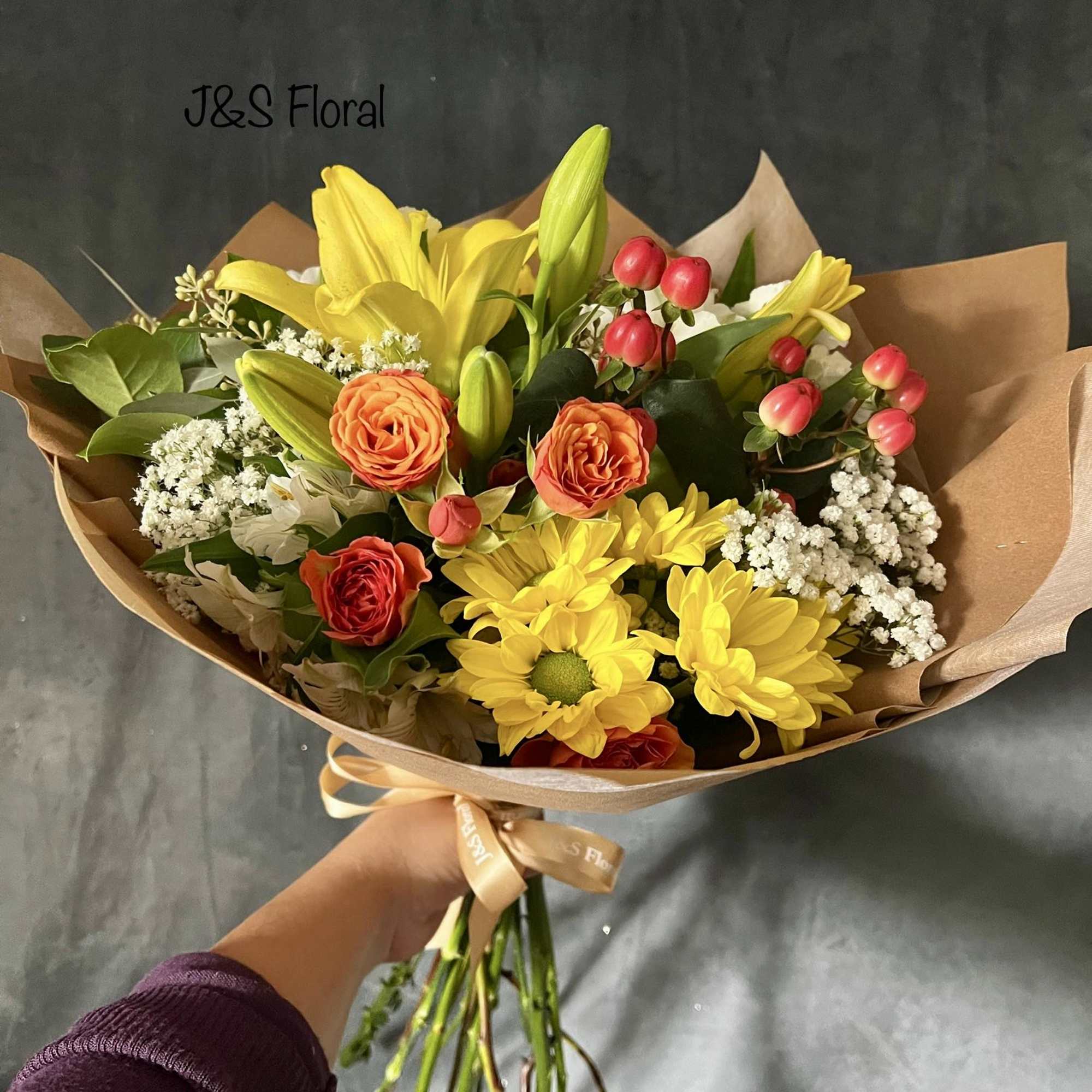 introducing Our New Design Luna hand tied bouquet, beautifully arranged with lilies, photo 3 of 3