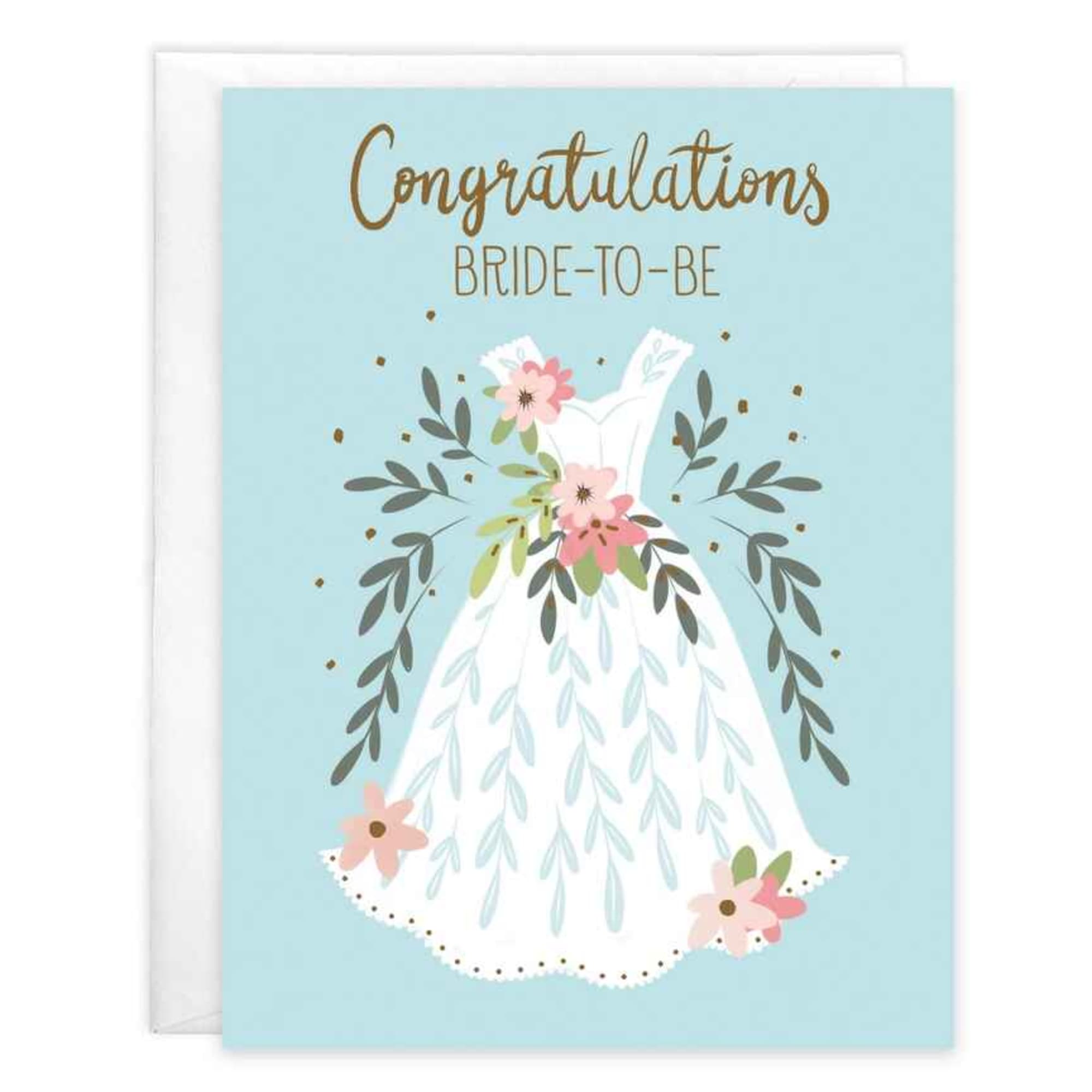 Greeting card with envelope reads:

Front: "Congratulations Bride-To-Be"
Inside: "So happy for you!"

Gina B