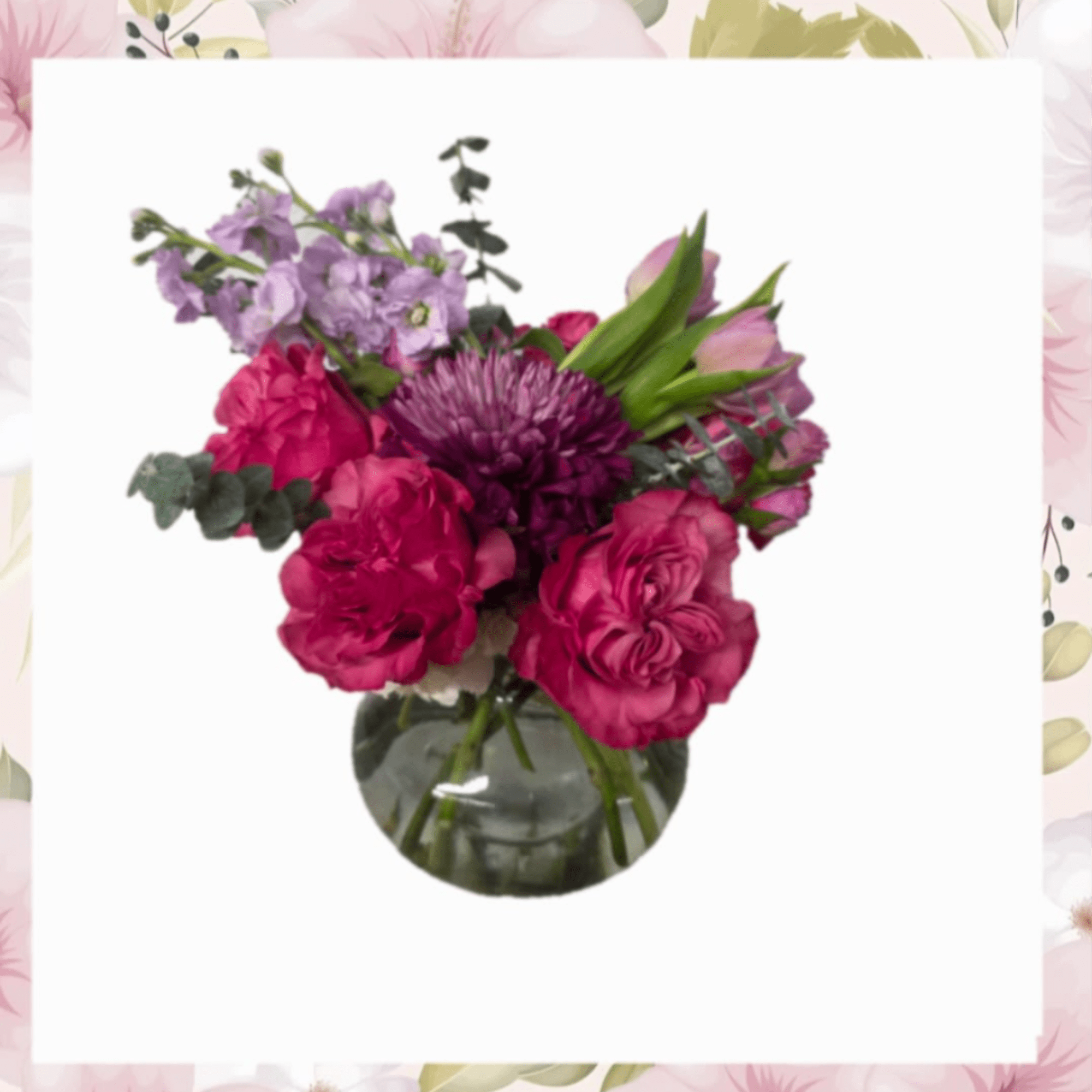 A lush, romantic arrangement that says "I love you" with vivid pink