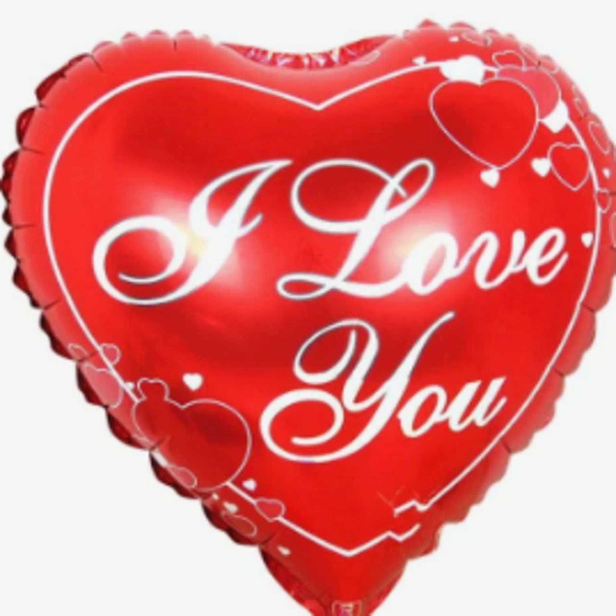 Red heart-shaped balloon with "I Love You" text
