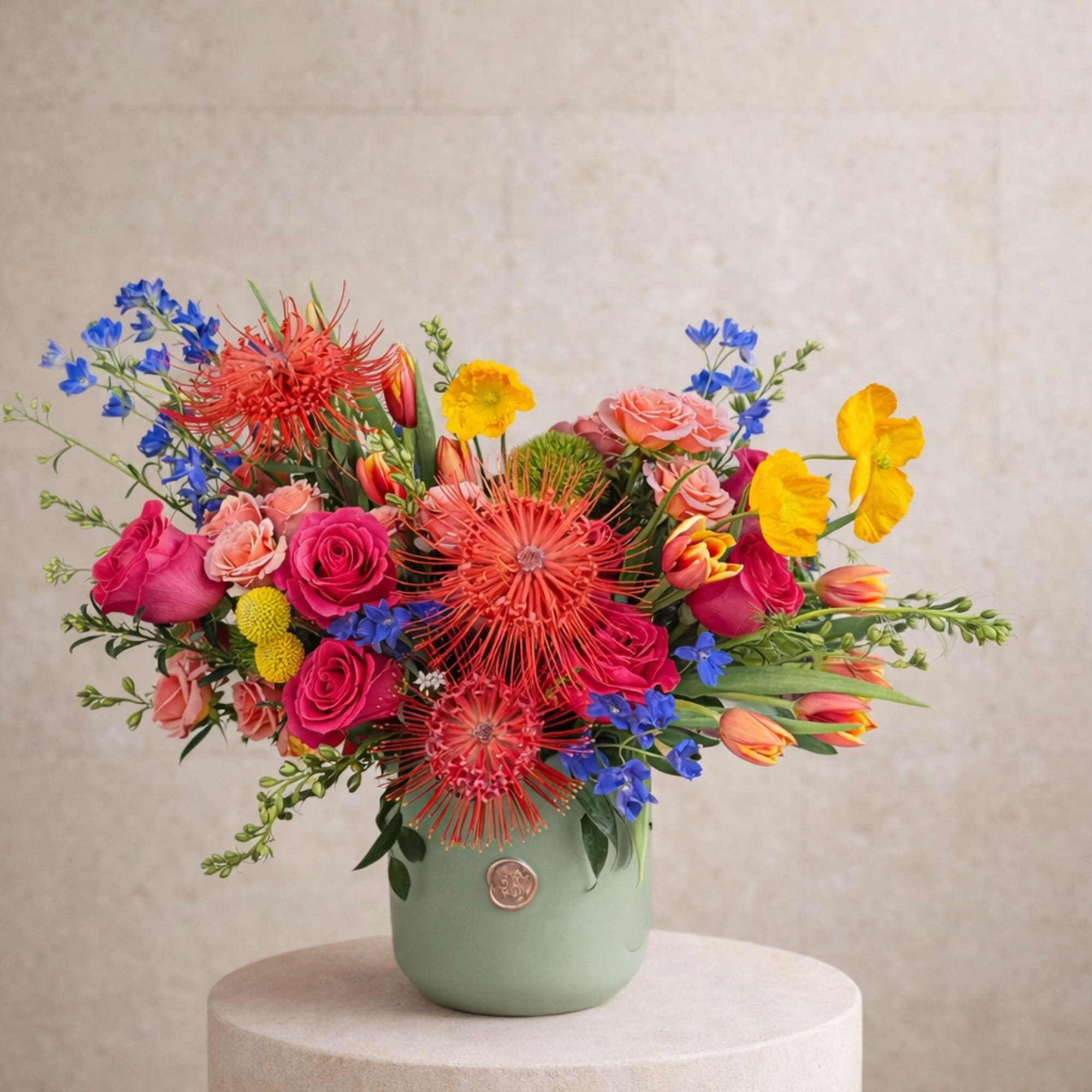 A bold and vibrant arrangement designed with bright, eye-catching colors and rich