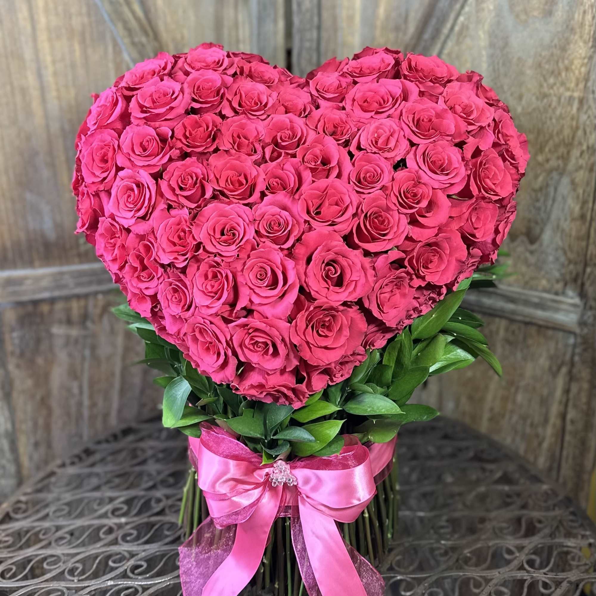 An elegant heart-shaped arrangement crafted with dozens of lush red or any, photo 2 of 2