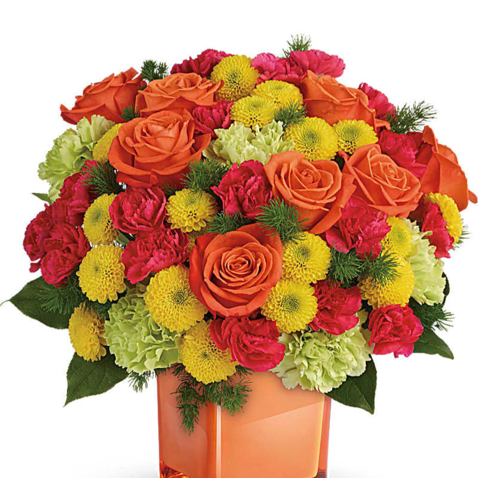 Smile awhile! This spirited mix of happy citrus blooms will brighten the