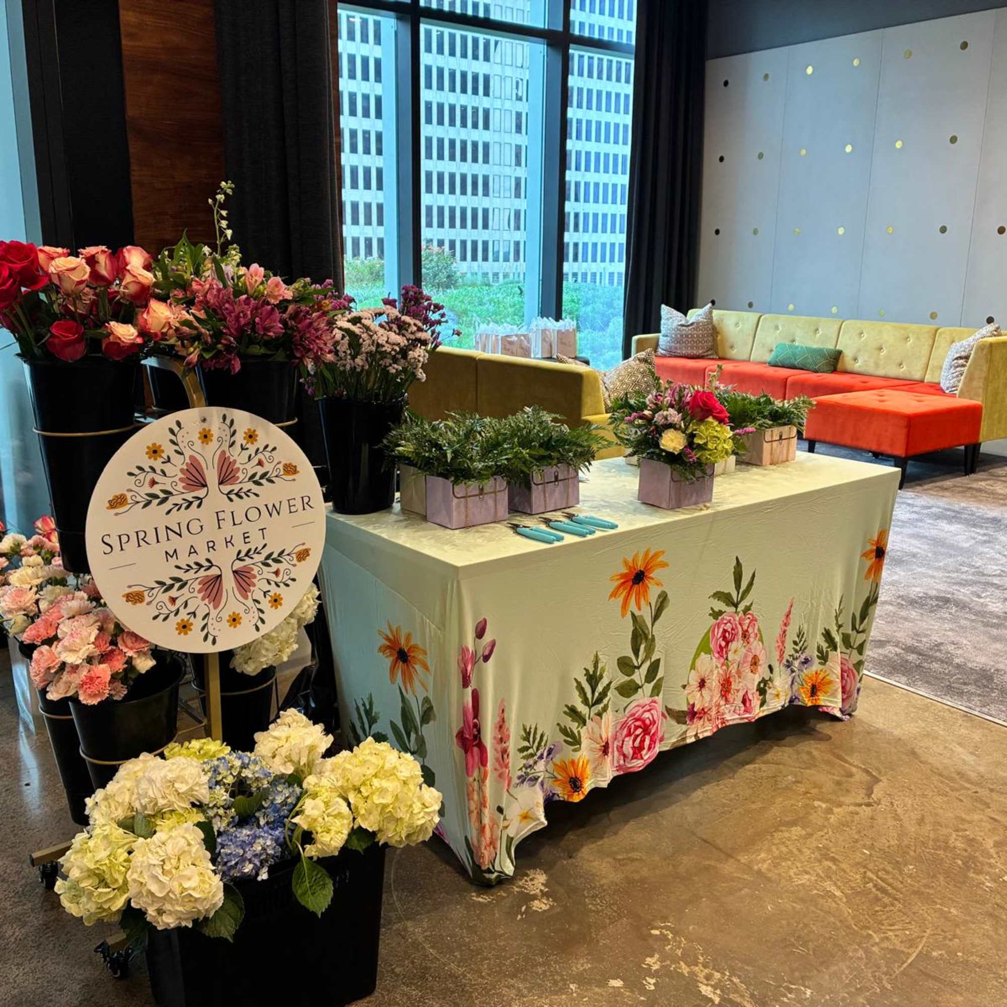 An engaging floral activity where guests create their own arrangements with guidance