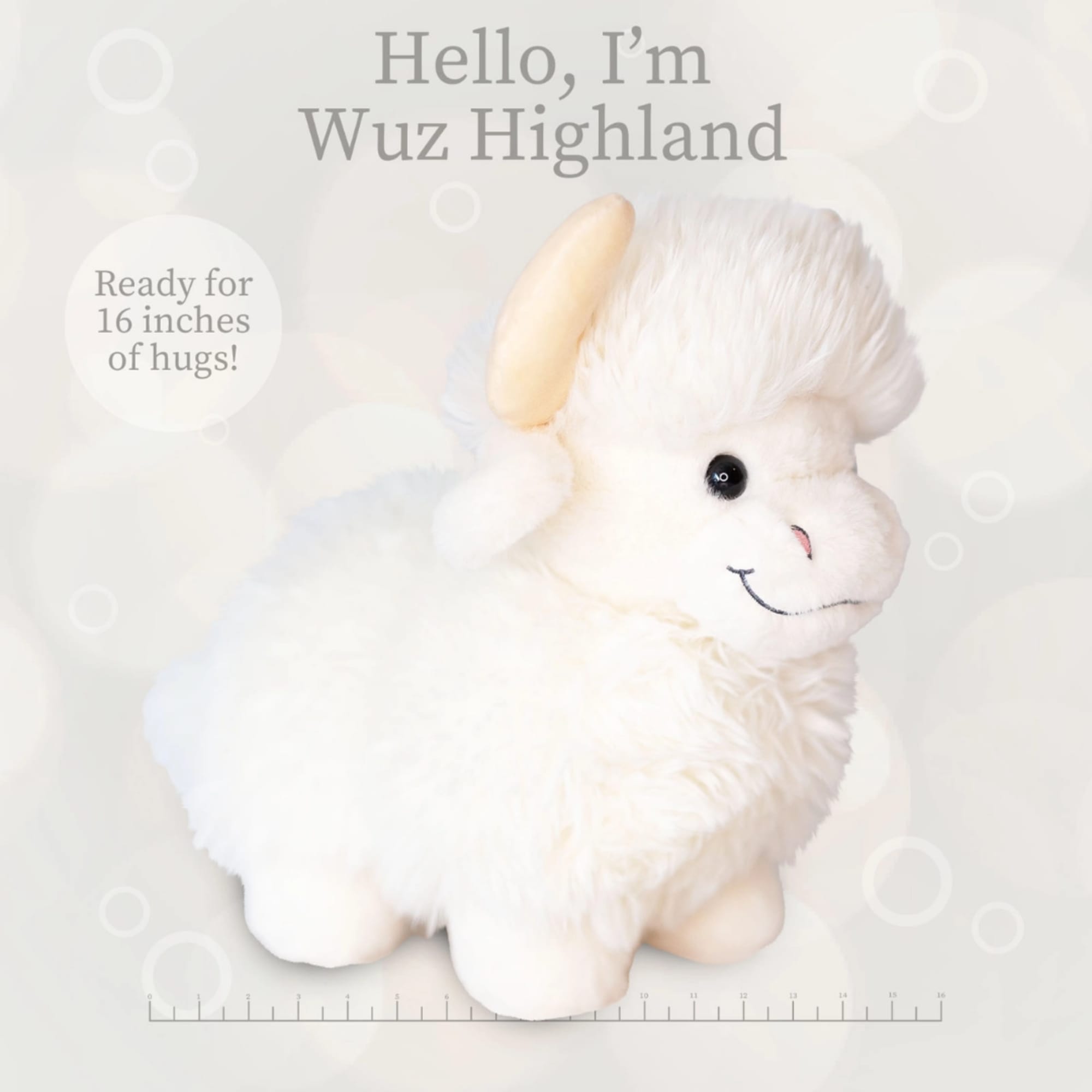 White plush llama toy with a fluffy mane and smiling face