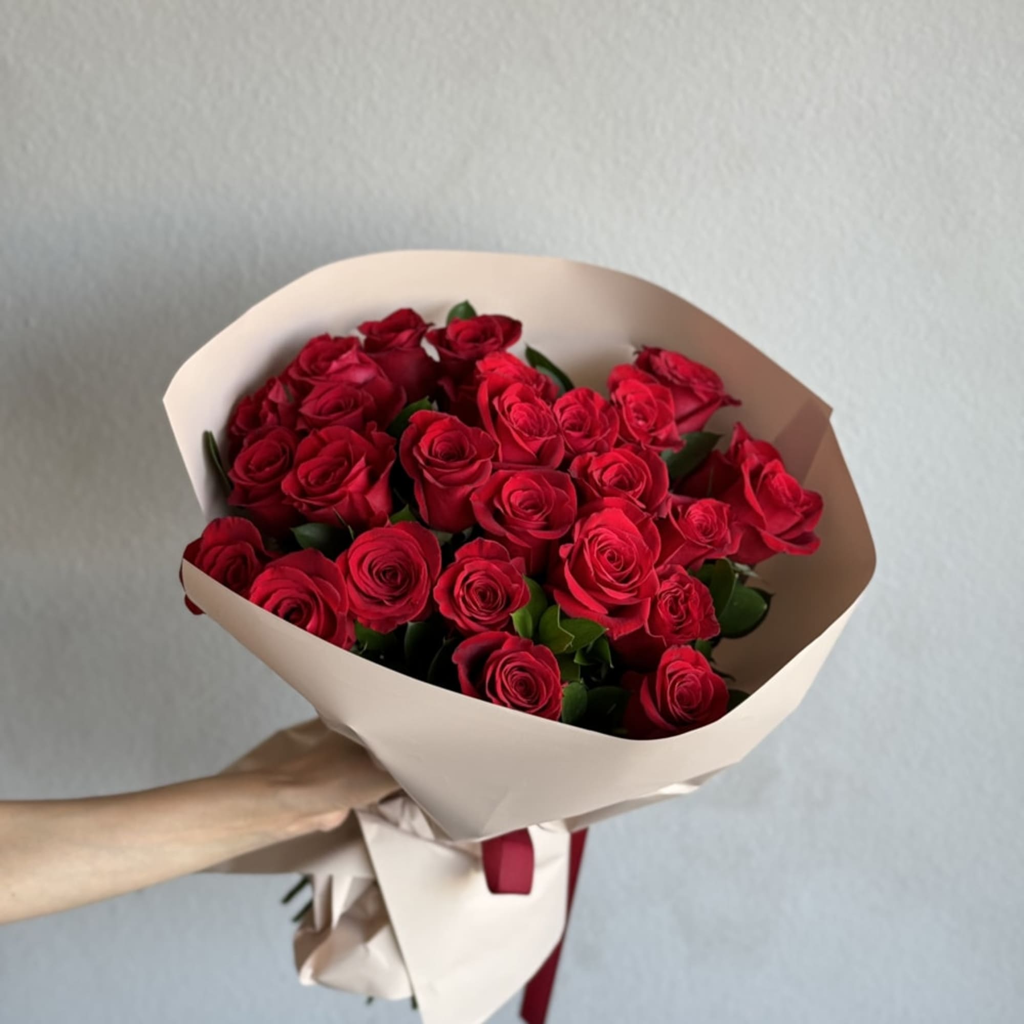 Indulge in the timeless allure of our Red Roses Bouquet, boasting 25, photo 2 of 2