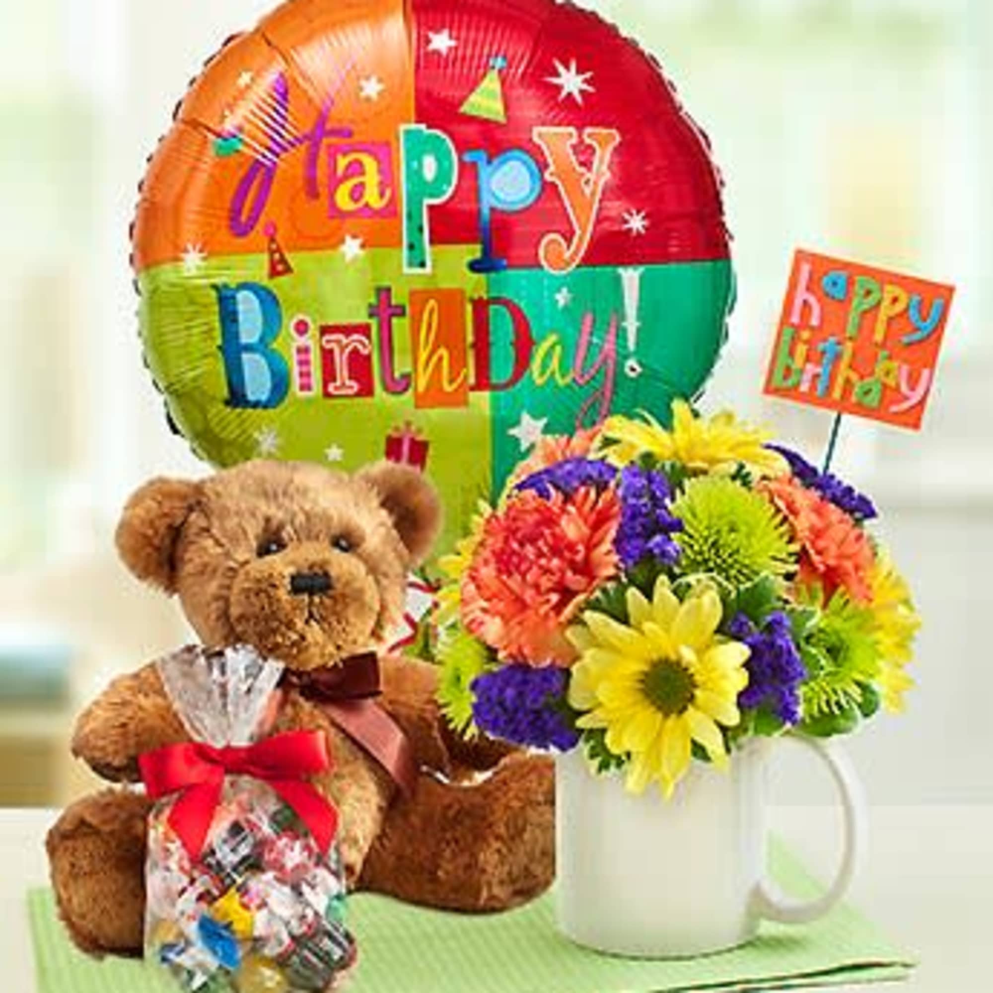 ☆人気☆【A PIECE OF CAKE】☆Flower Bear Terry bucket ha.t☆ A Beary Special Birthday Flower Cake - Centerville Florists