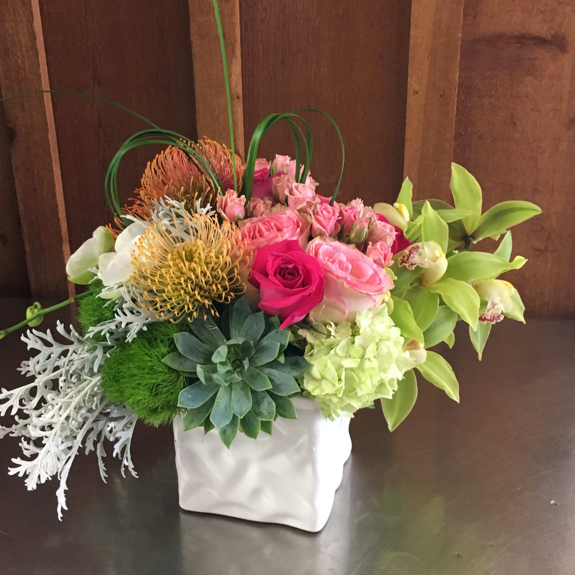 Roses, hydrangeas, cymbidiums, etc.