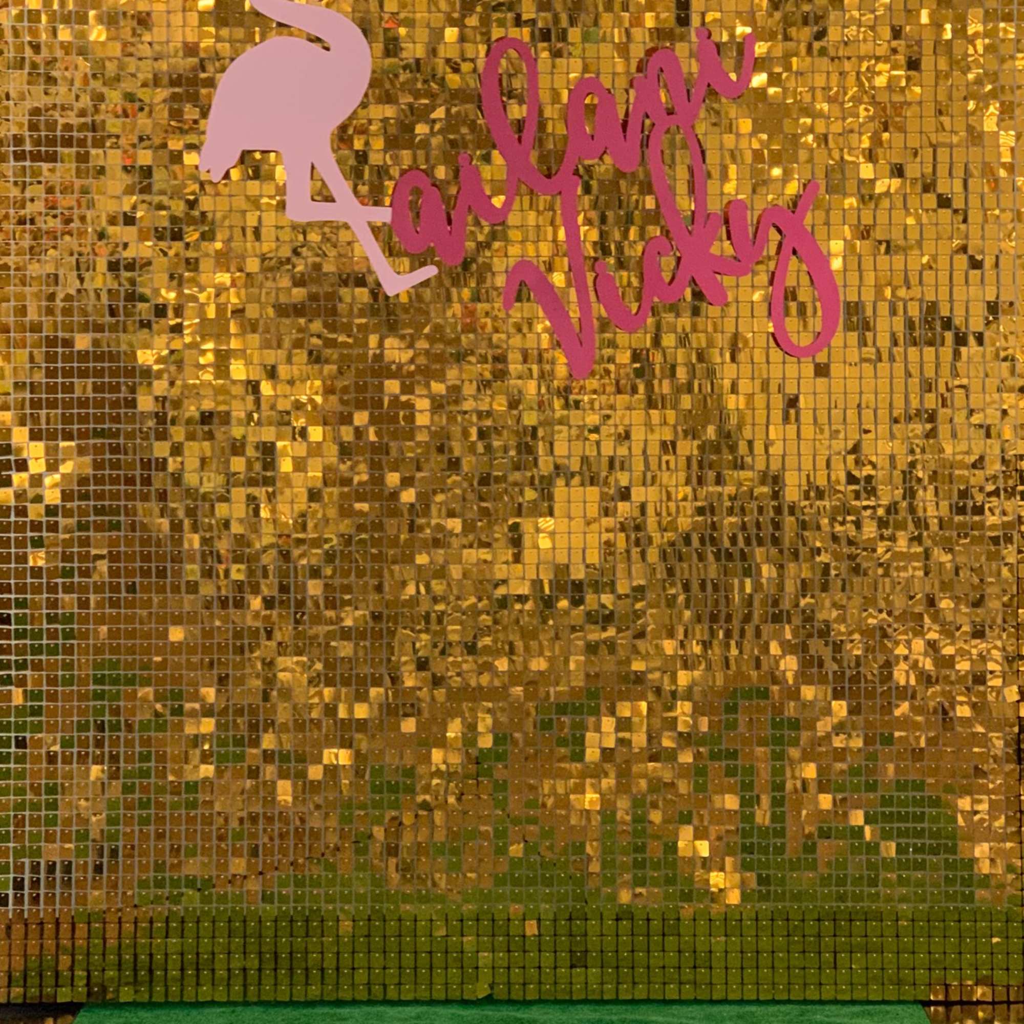 This package Includes 8x8 feet sequin wall (gold or silver rainbow crystals