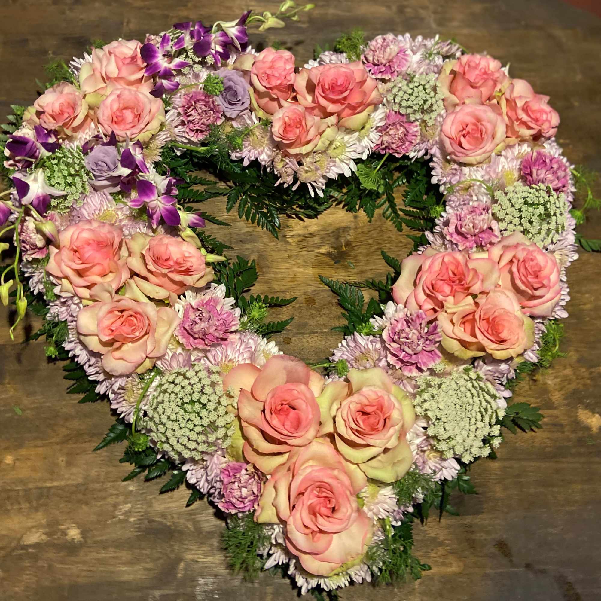 Stand Open Heart with Pink Roses with Bombay Orchid, and Beautiful Light