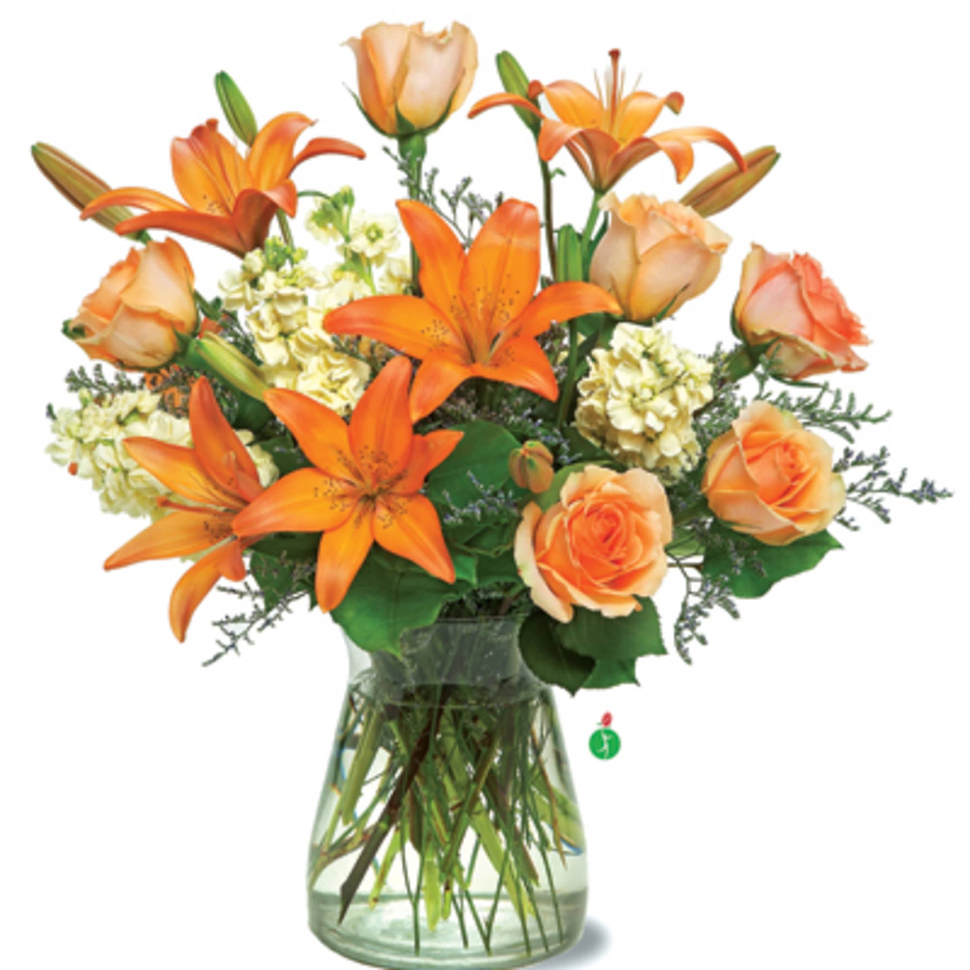 What’s pretty in peach? This rich mix of orange lilies, peach roses What’s pretty in peach? This rich mix of orange lilies, peach roses