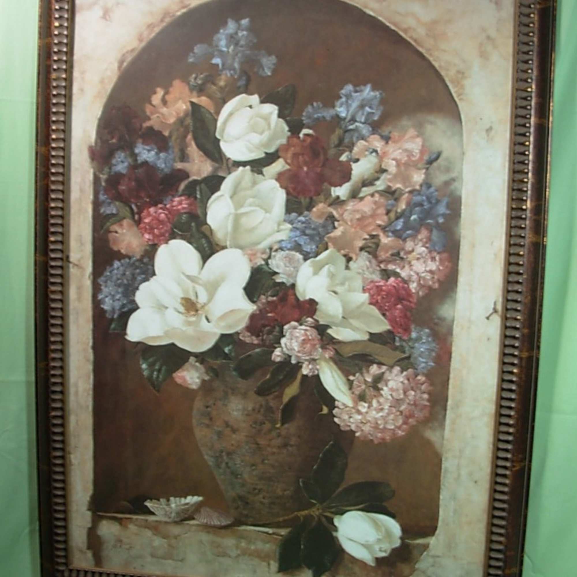 From our Estate collection, this vintage,framed, print of Southern garden flowers is