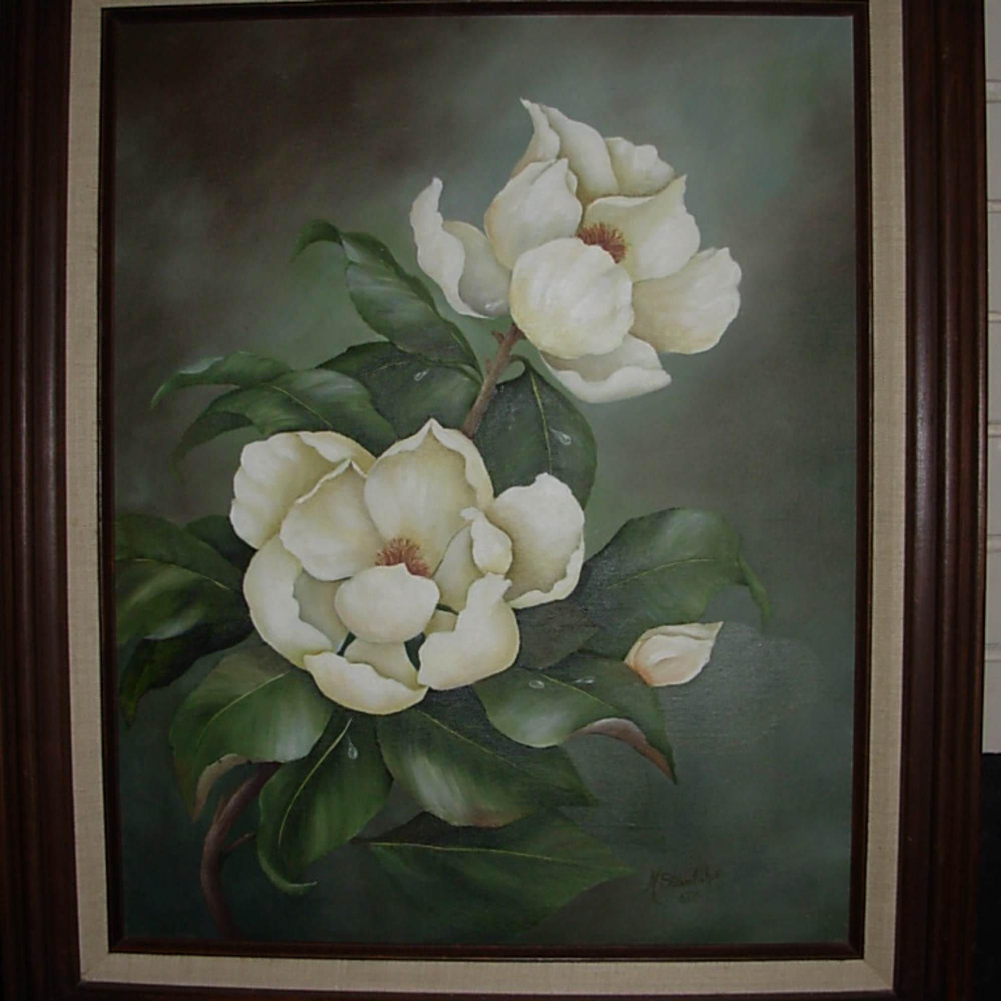 This original signed oil painting on canvas, of Magnolia is breathtakingly beautiful
