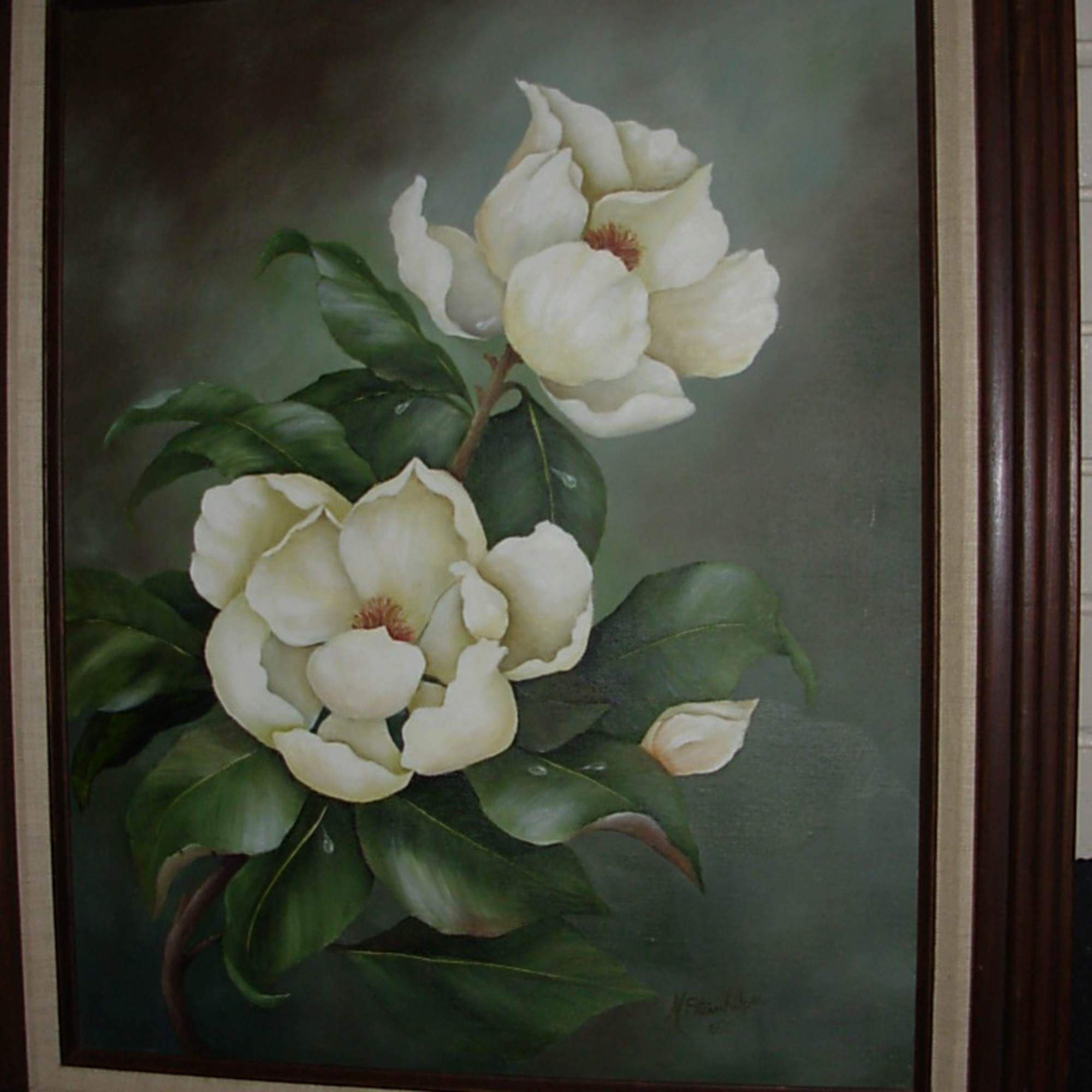 This original signed oil painting on canvas, of Magnolia is breathtakingly beautiful