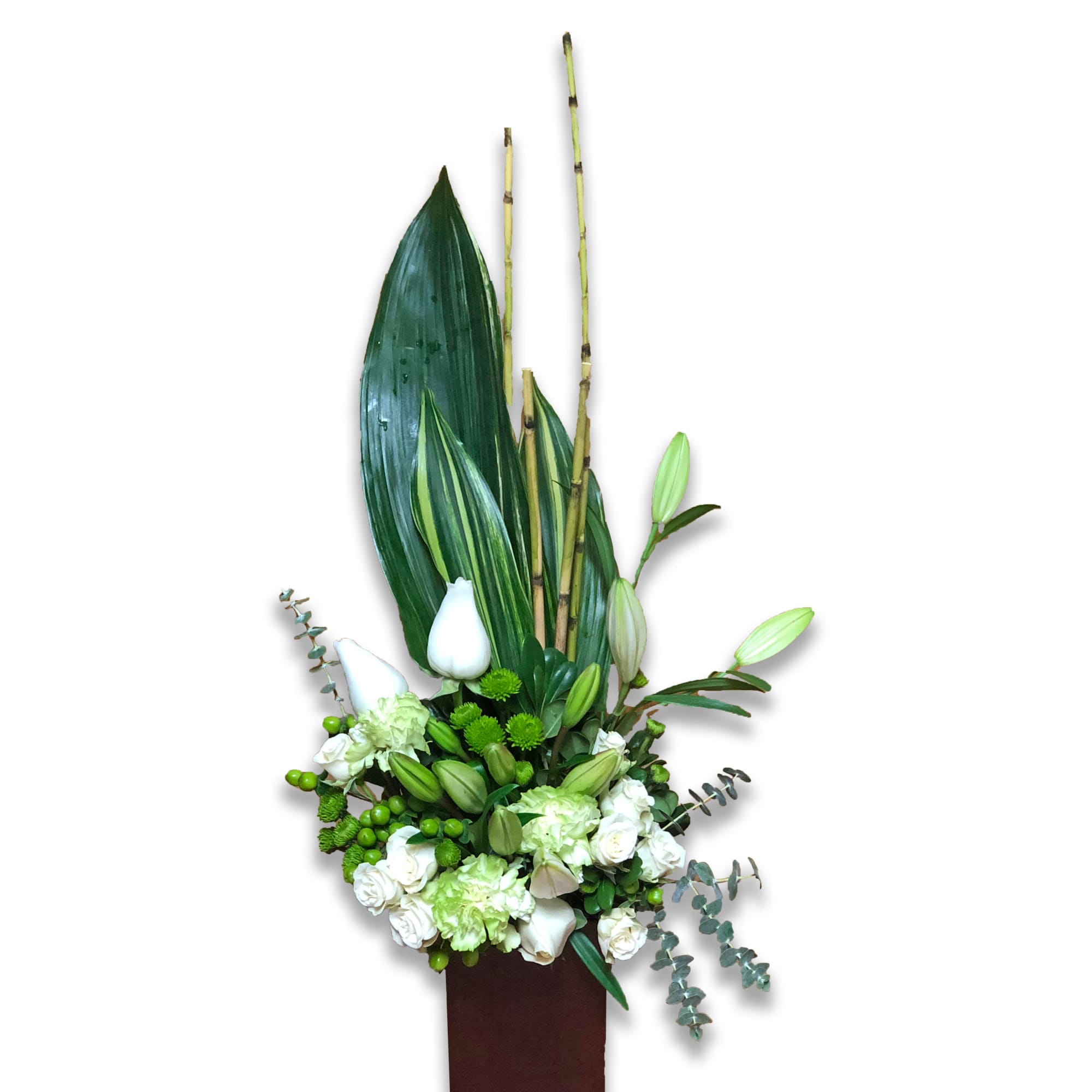 Send zen. Pure white blooms and fresh tropical greens combine to stunning Send zen. Pure white blooms and fresh tropical greens combine to stunning
