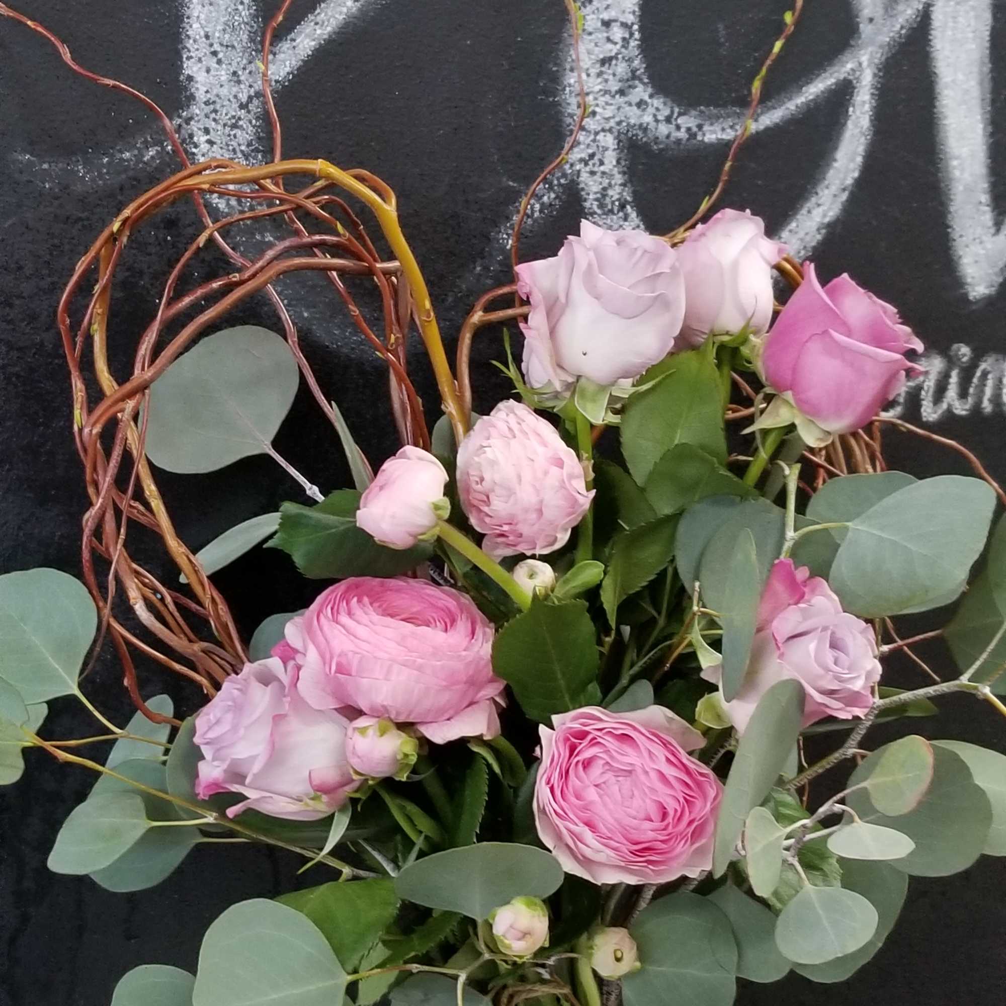 Created Armature with fresh cut Curly Willow and arranged the flowers on