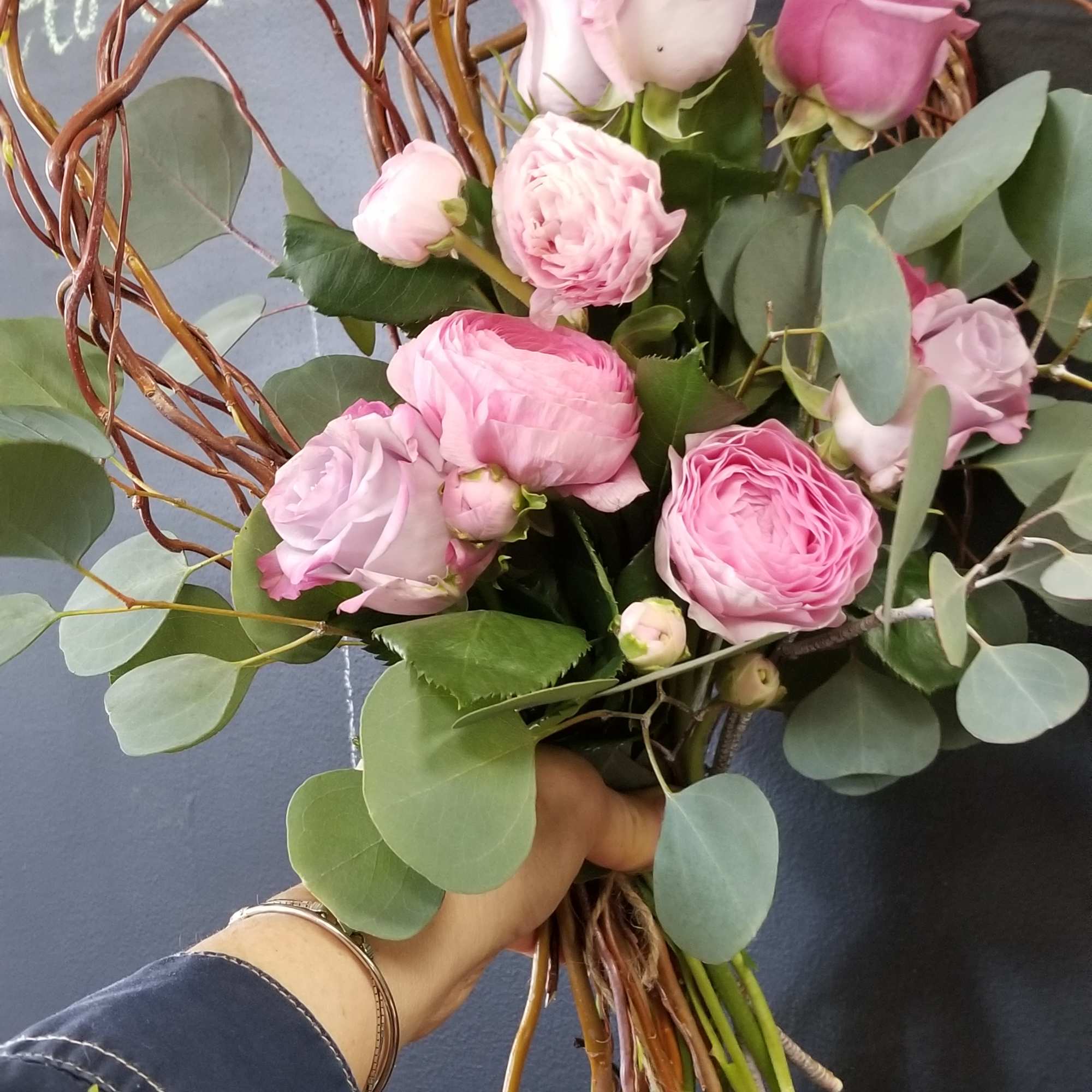Created Armature with fresh cut Curly Willow and arranged the flowers on