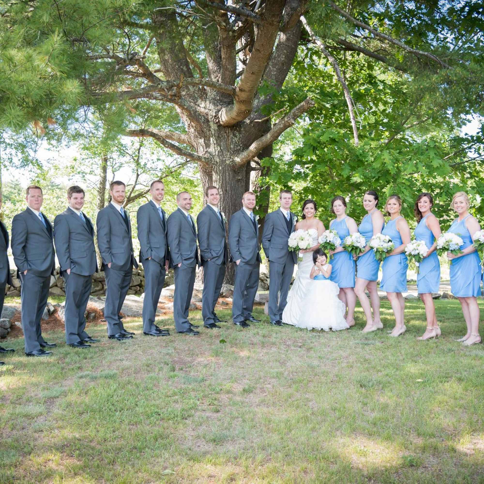 Hand tied bouquets of Hydrangea and Garden Roses for the Bridal Party.