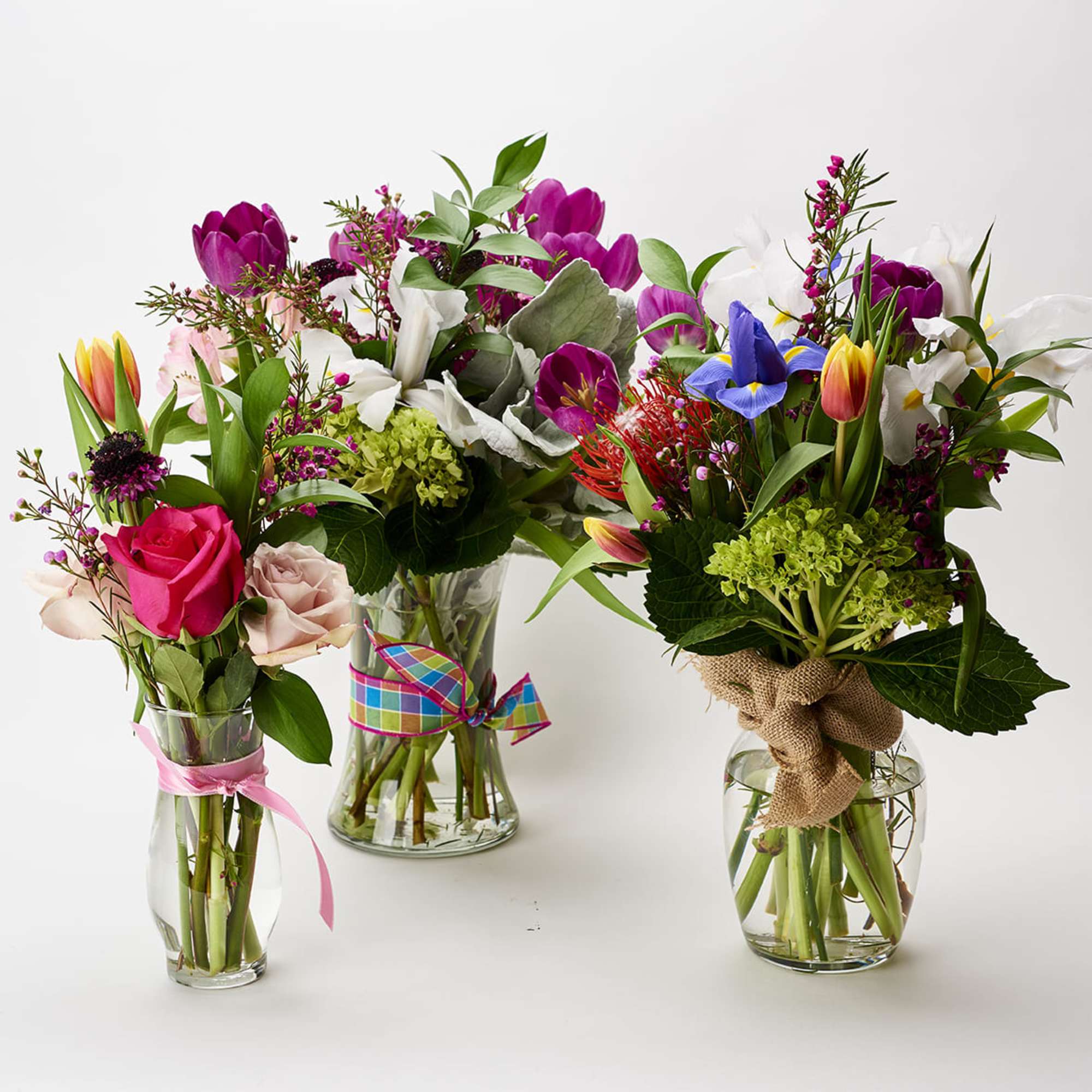 Our market arrangements are made with fresh seasonal flowers. The arrangements shown