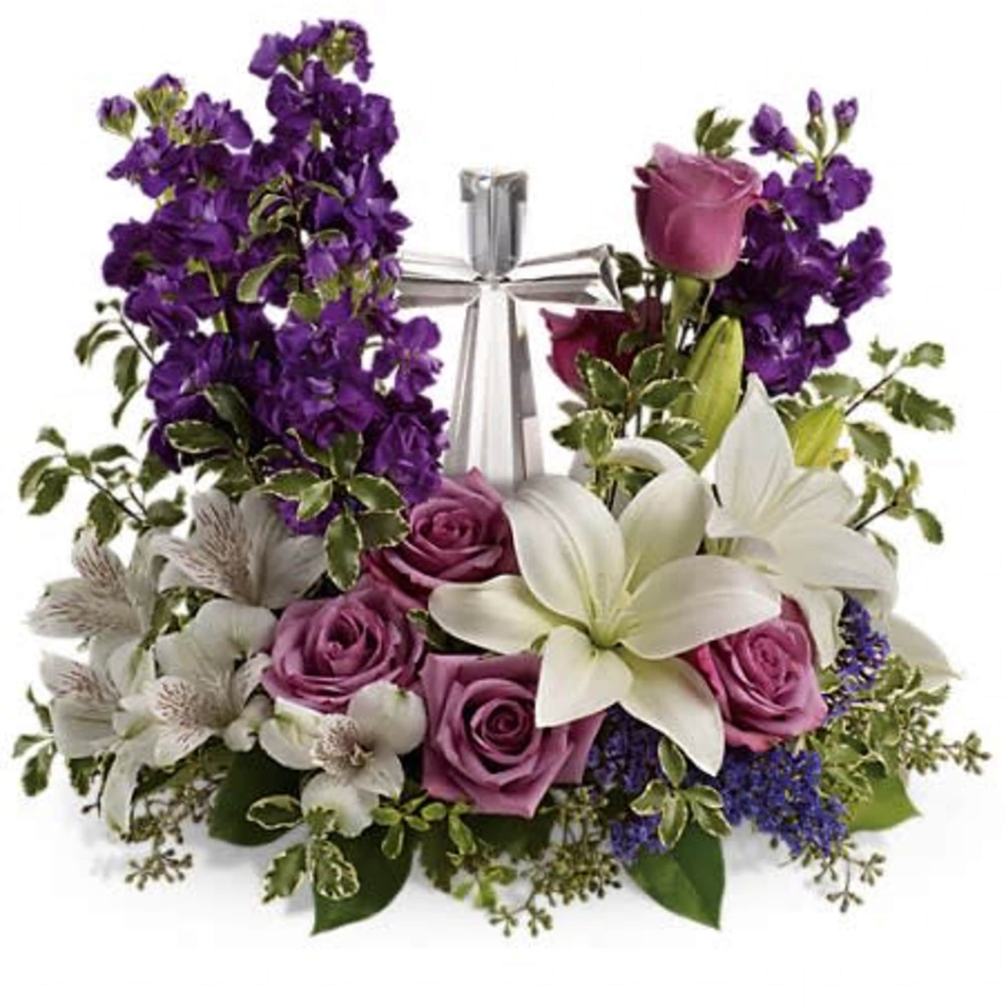 A bouquet to remember. This glorious garden of roses, lilies and alstroemeria