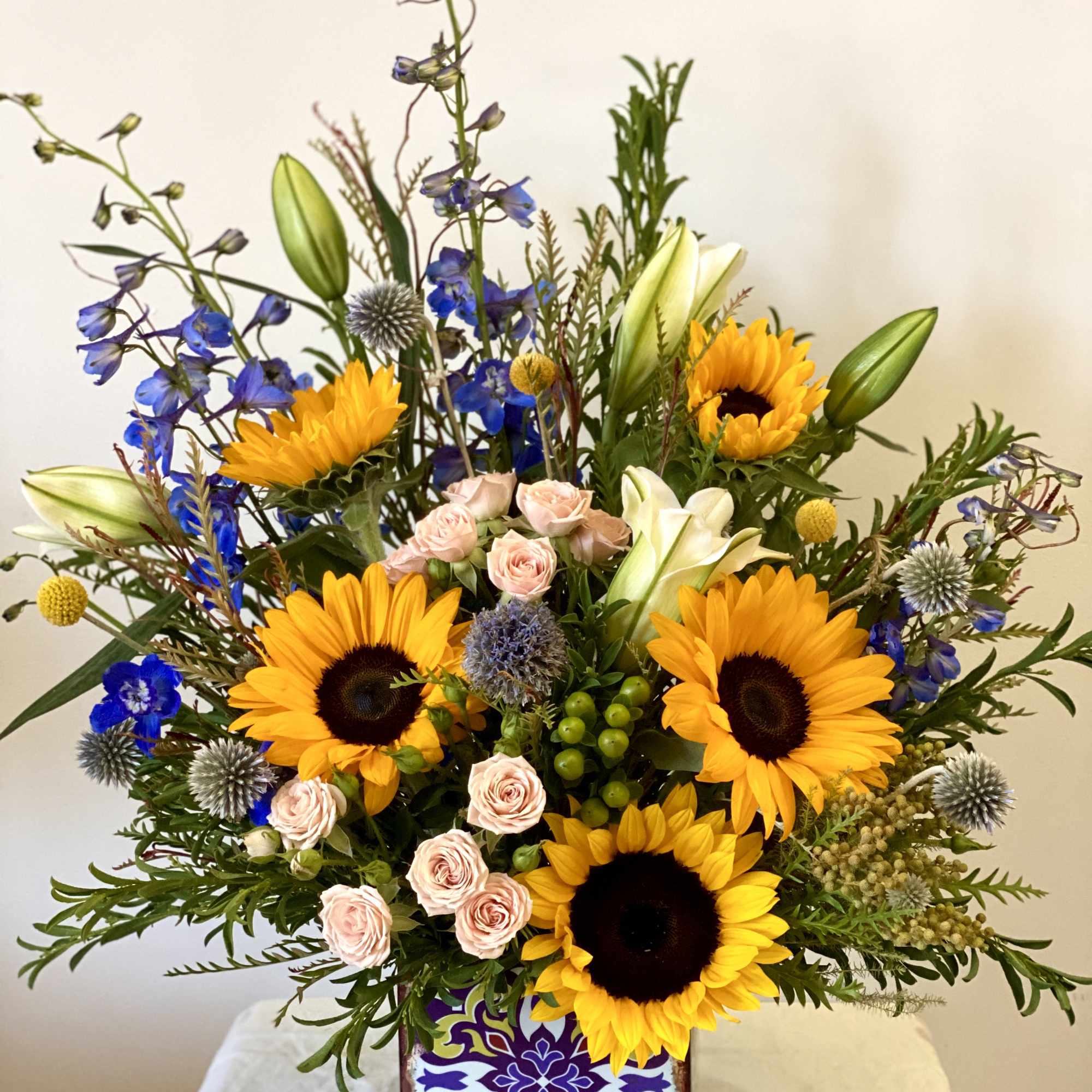 A bright and cheerful arrangement to spread some cheer to those needing