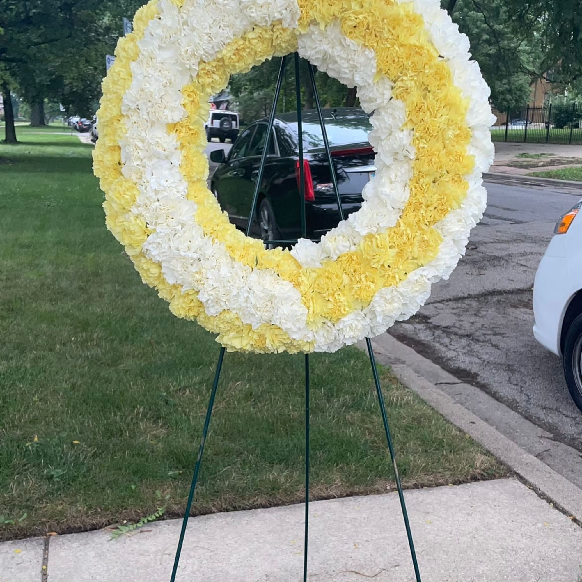 Twenty inch wreath filled with carnations