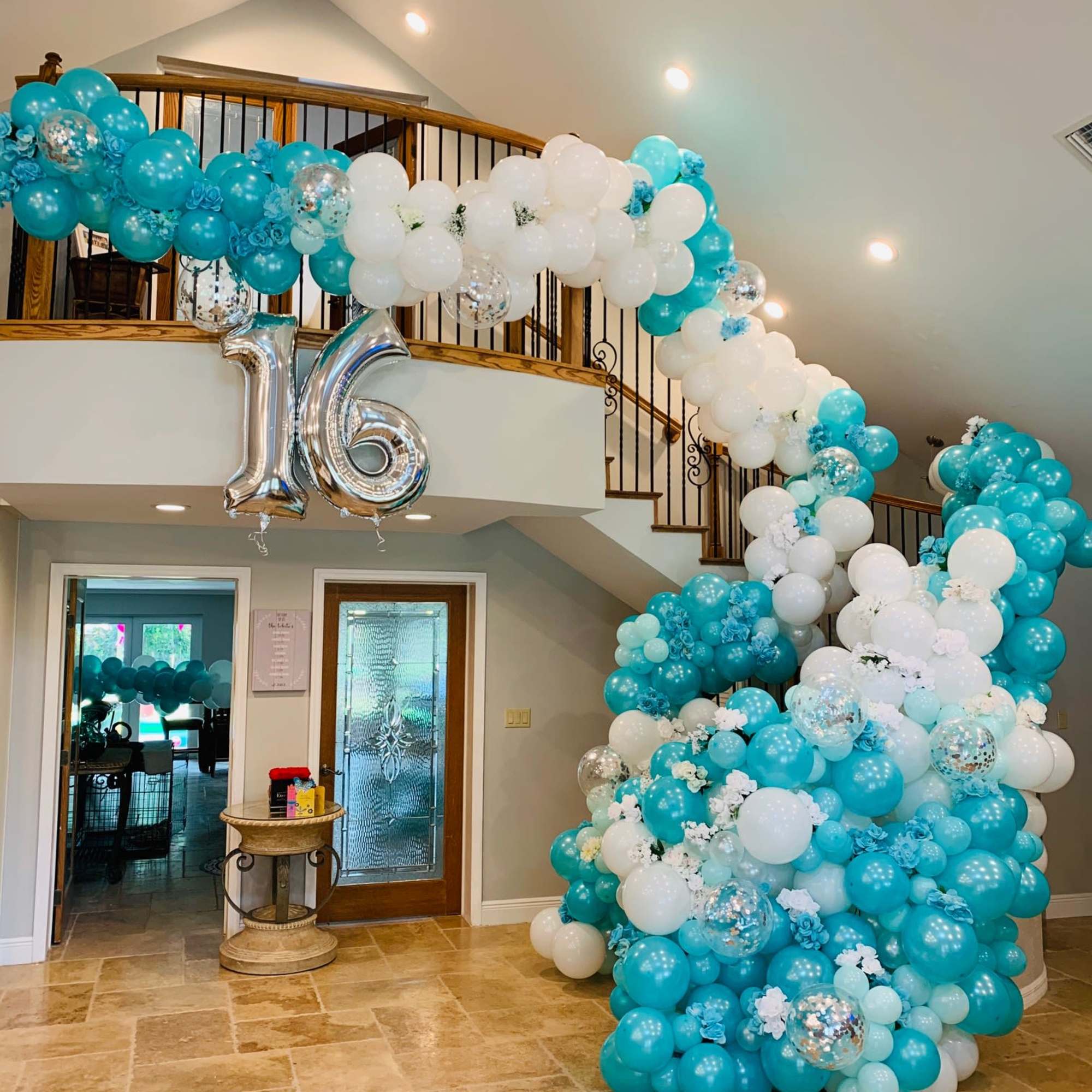 Stair balloon cascade. Not the ordinary balloon garland. It&#039;s a very full