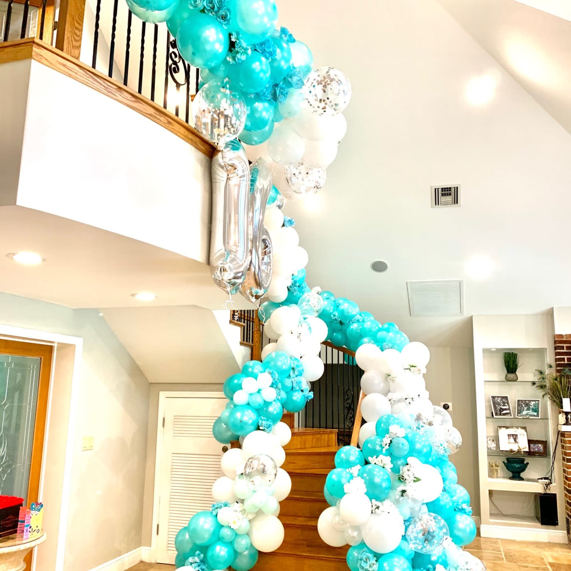 Stair balloon cascade. Not the ordinary balloon garland. It&#039;s a very full