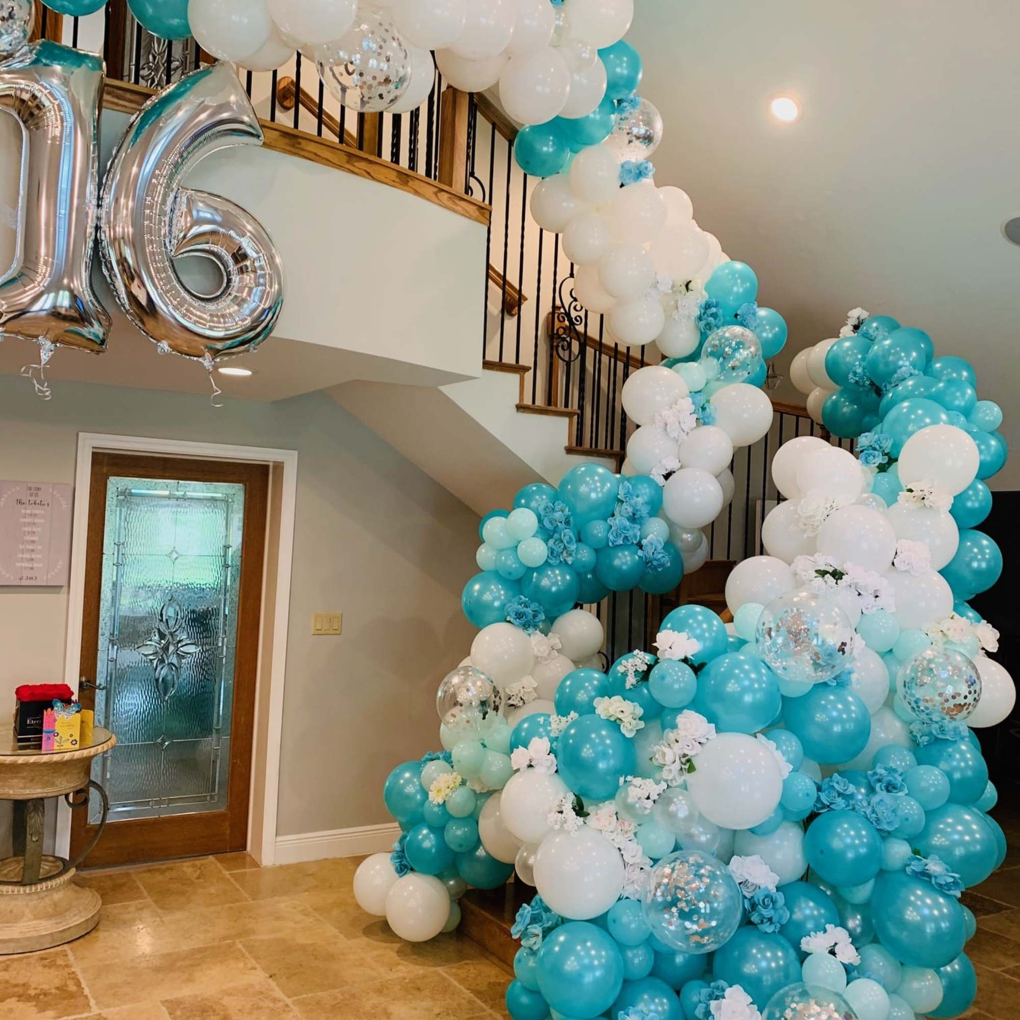 Stair balloon cascade. Not the ordinary balloon garland. It&#039;s a very full