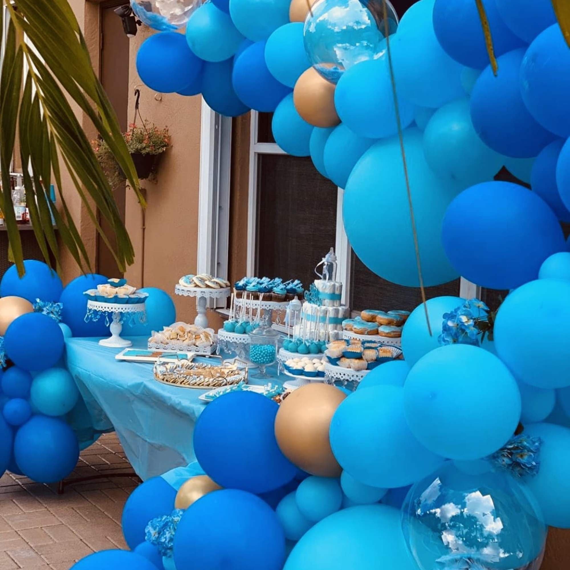Organic balloon garland typically will include different sizes, types and colors of