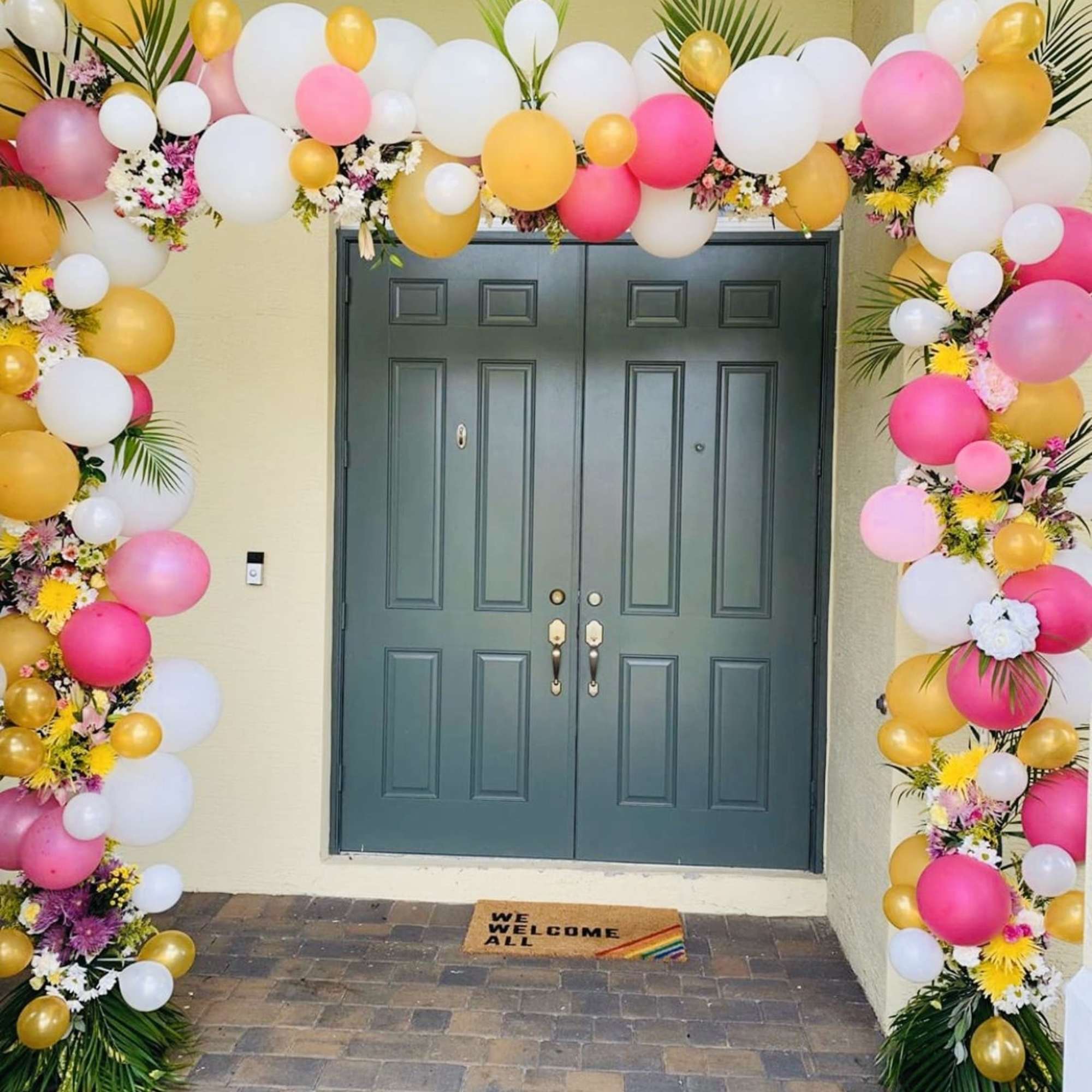 8 feet by 8 feet fresh flower/balloon arch on a heavy-duty metal