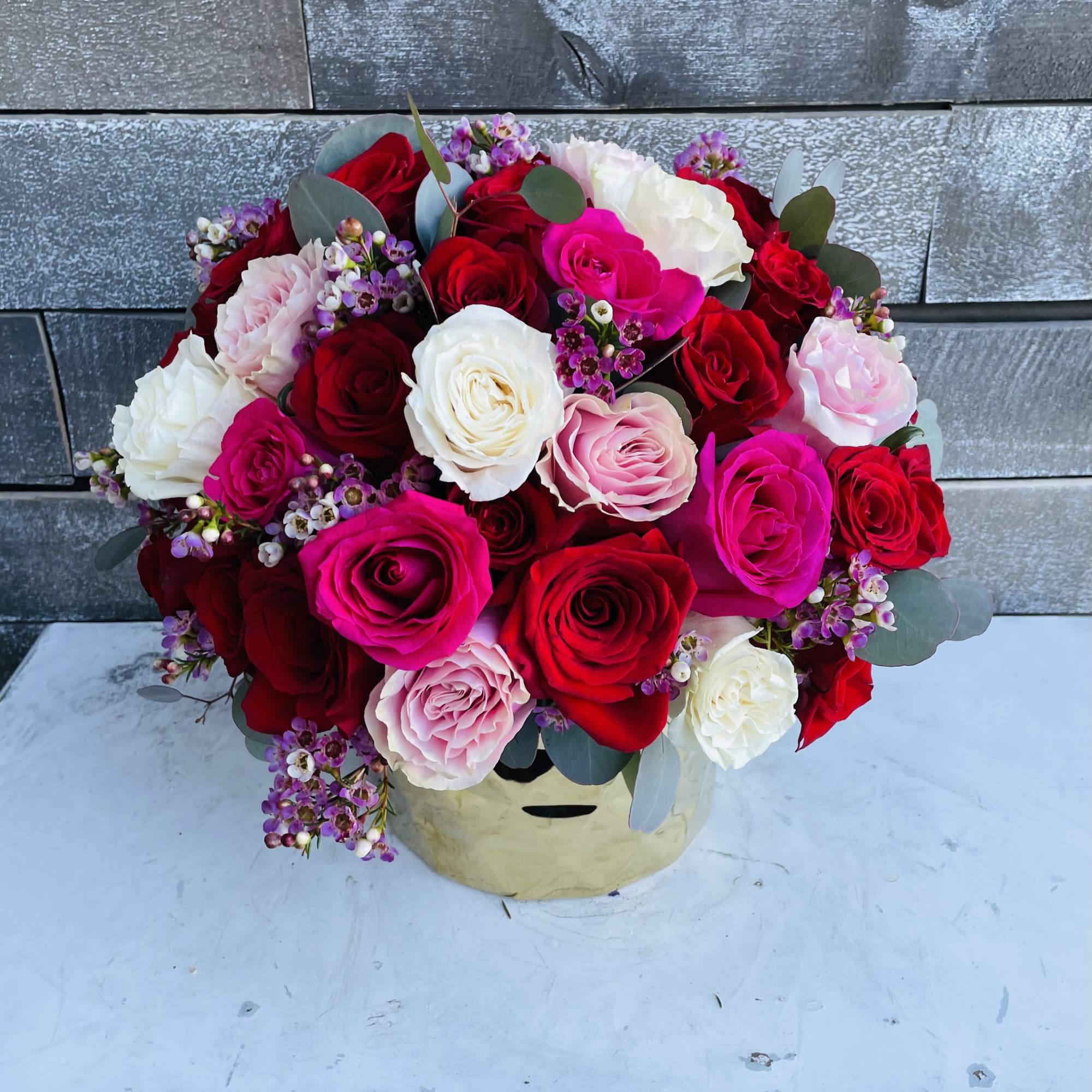 Gorgeous mix of all romantic rose colors red with pink, hot pink Gorgeous mix of all romantic rose colors red with pink, hot pink