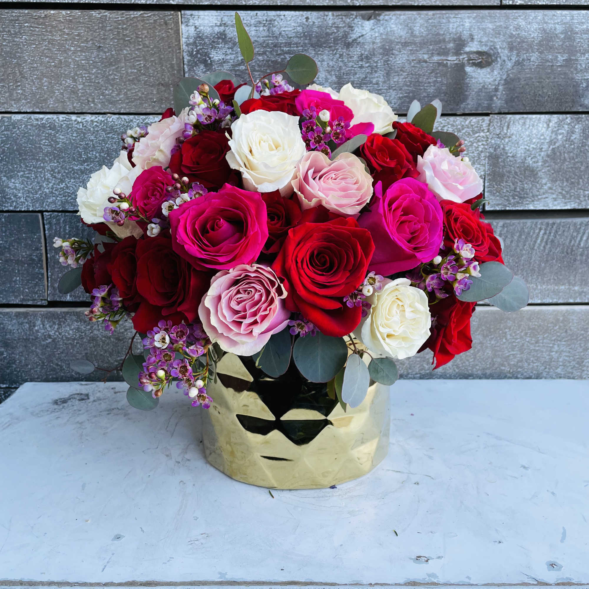 Gorgeous mix of all romantic rose colors red with pink, hot pink Gorgeous mix of all romantic rose colors red with pink, hot pink