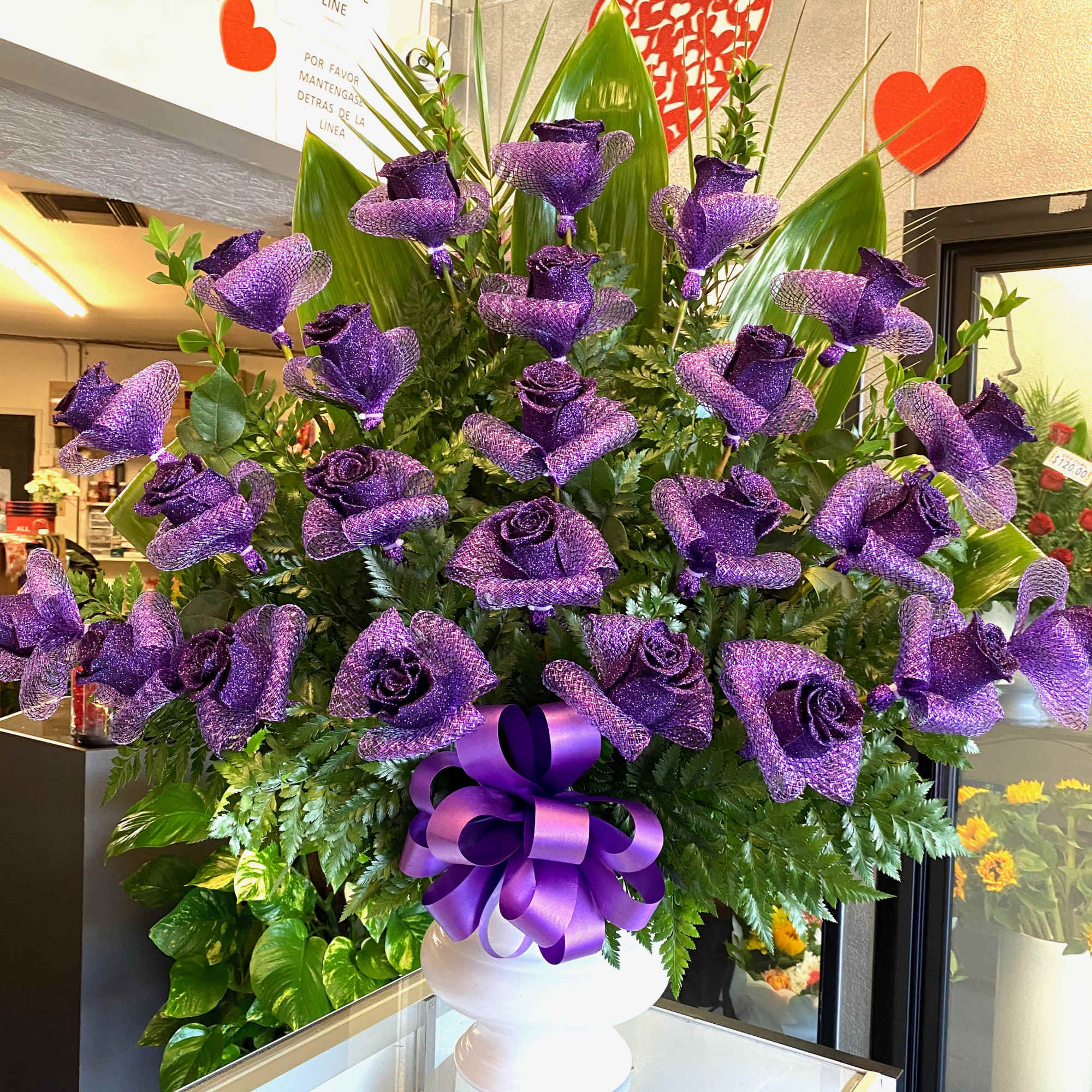 Natural Premium roses glitterized and put together to create this unique and