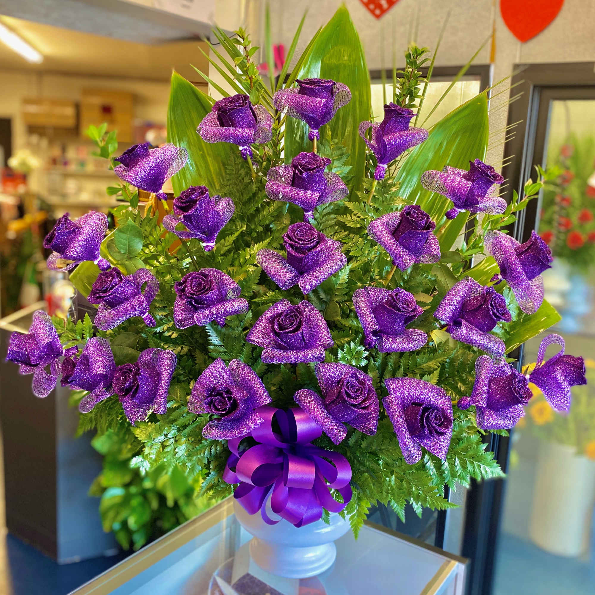 Natural Premium roses glitterized and put together to create this unique and