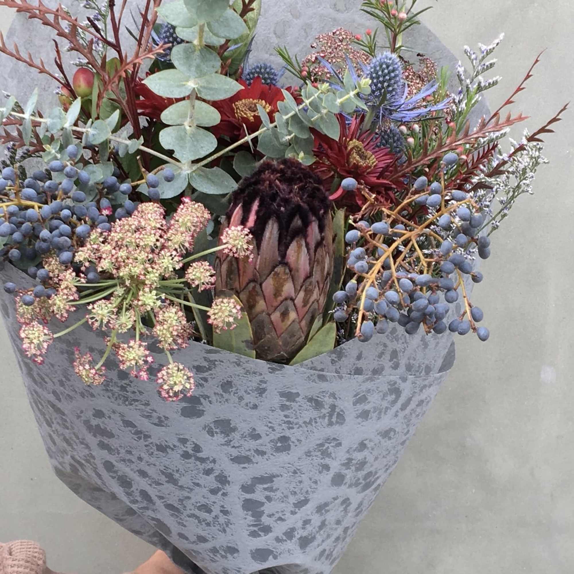 Hand wrapped bouquet with Variety of wild flowers from Queen Anne&rsquo;s, blue