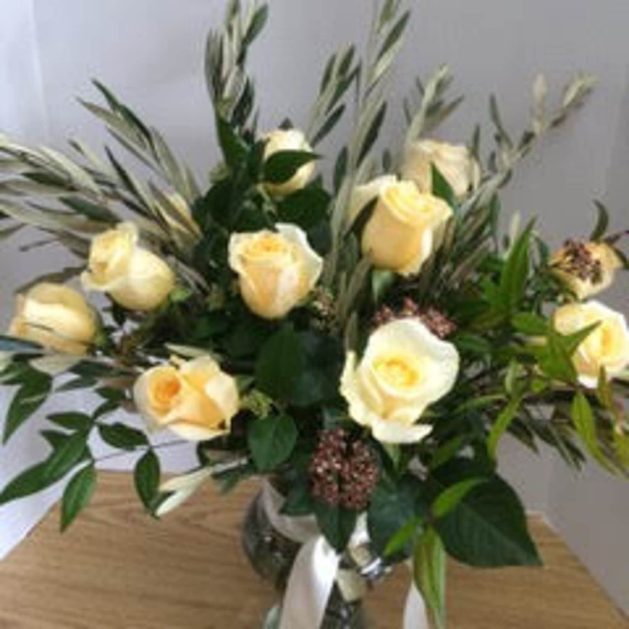 Premium long stem red or pink roses and luscious fresh greenery beautifully