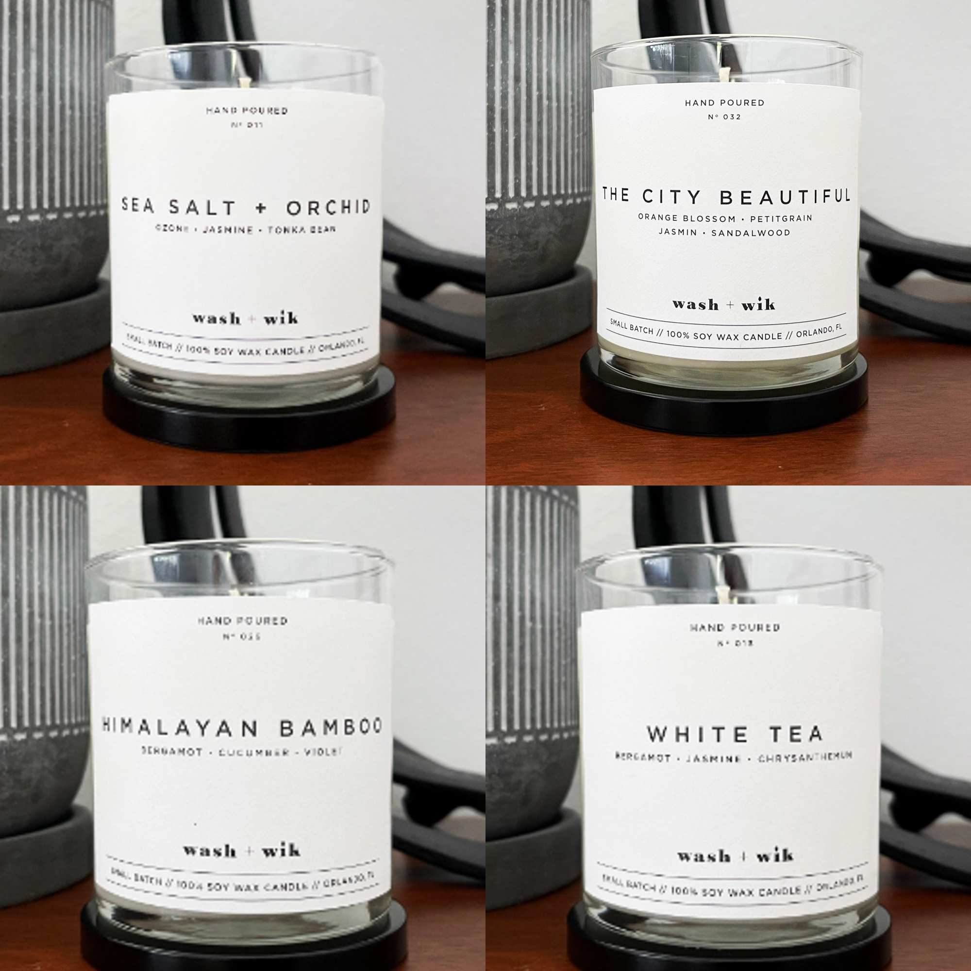 A set of 4 hand-poured 100% soy candles from Wash + Wik