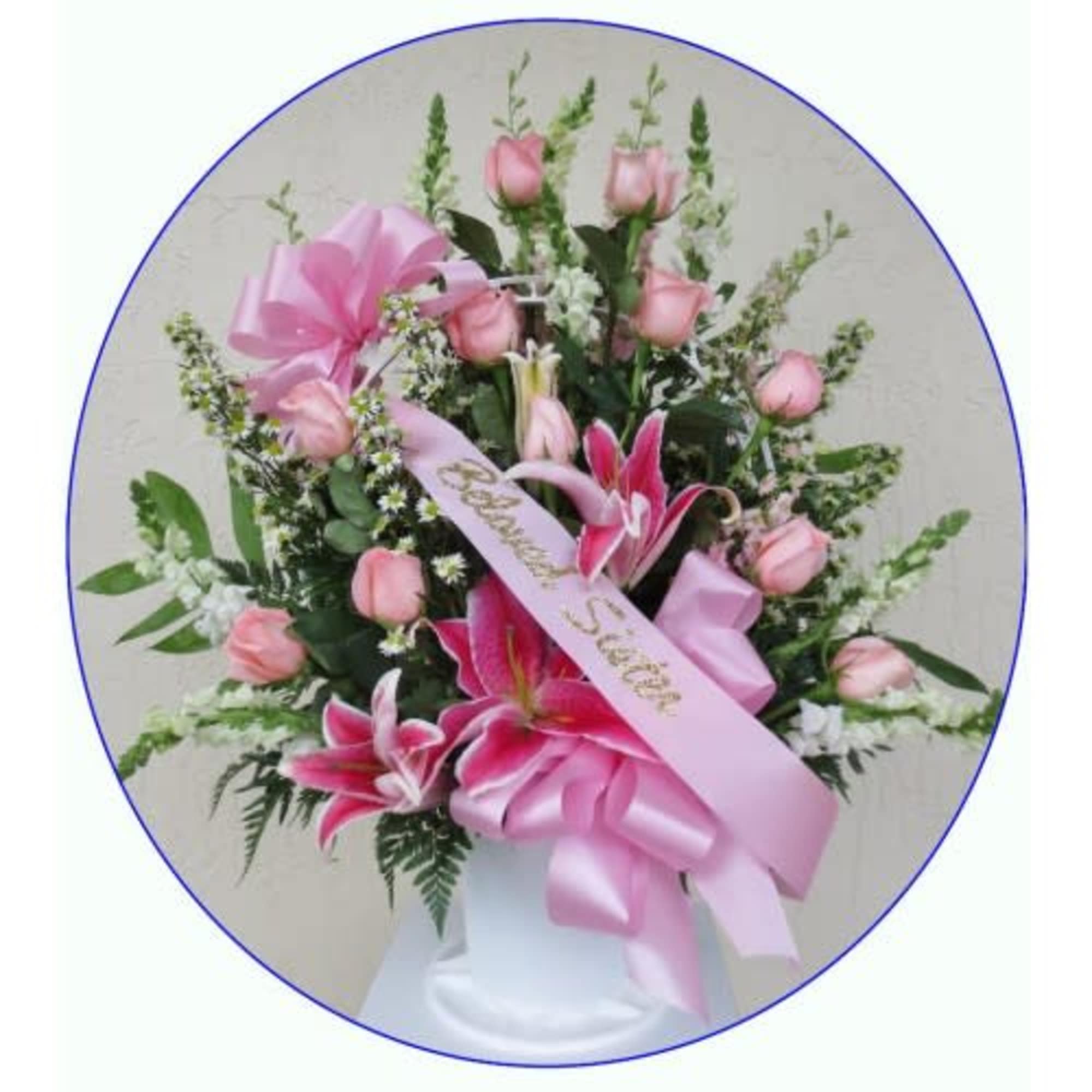 Let us create a custom ribbon banner with your sincere sentiment to Let us create a custom ribbon banner with your sincere sentiment to