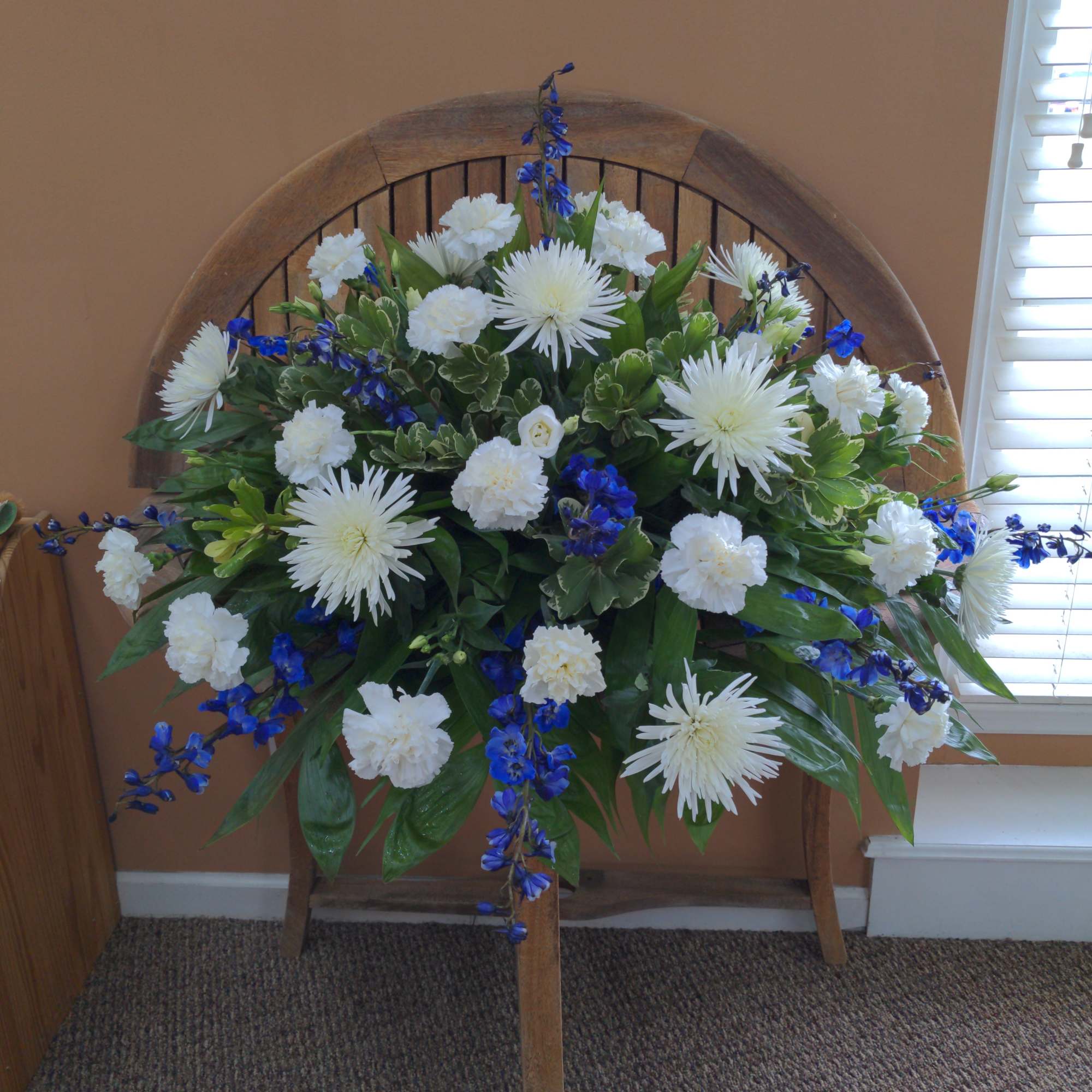 Blue and white flowers.