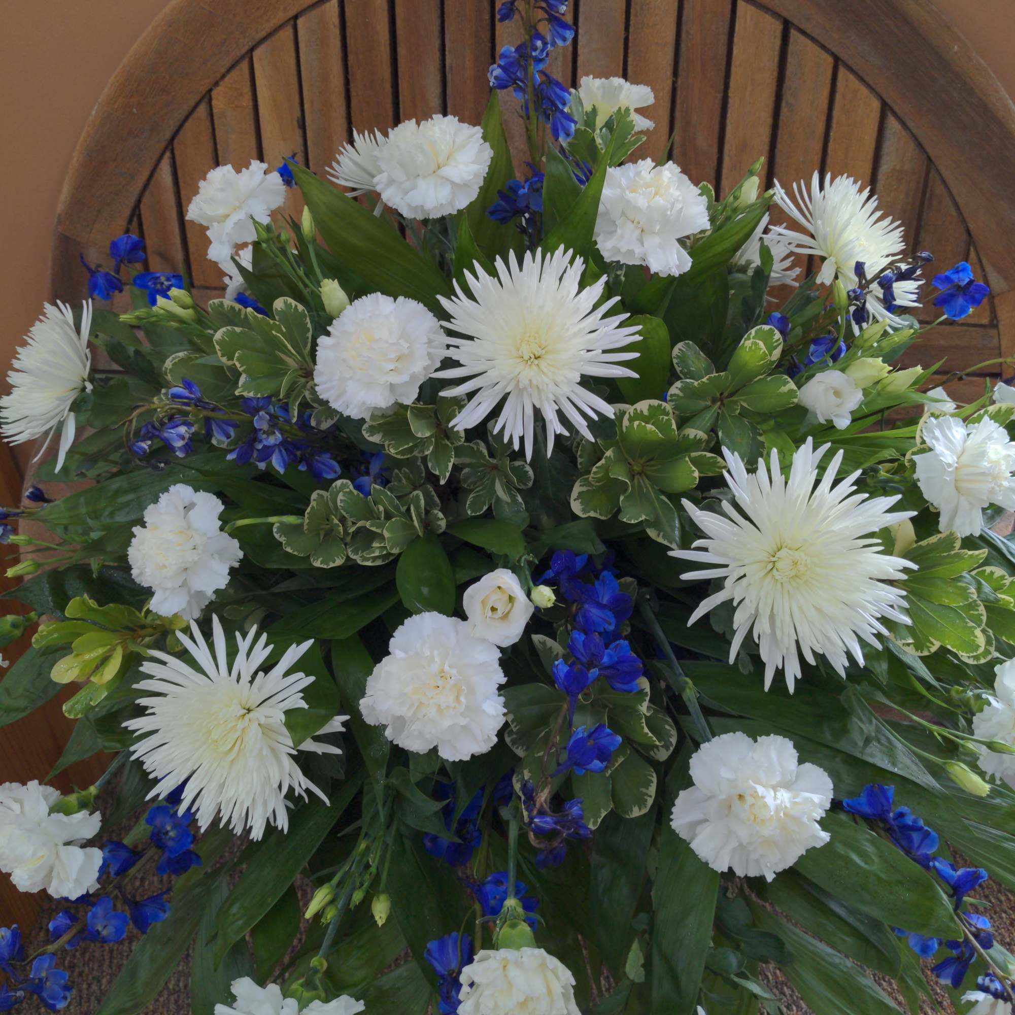 Blue and white flowers.