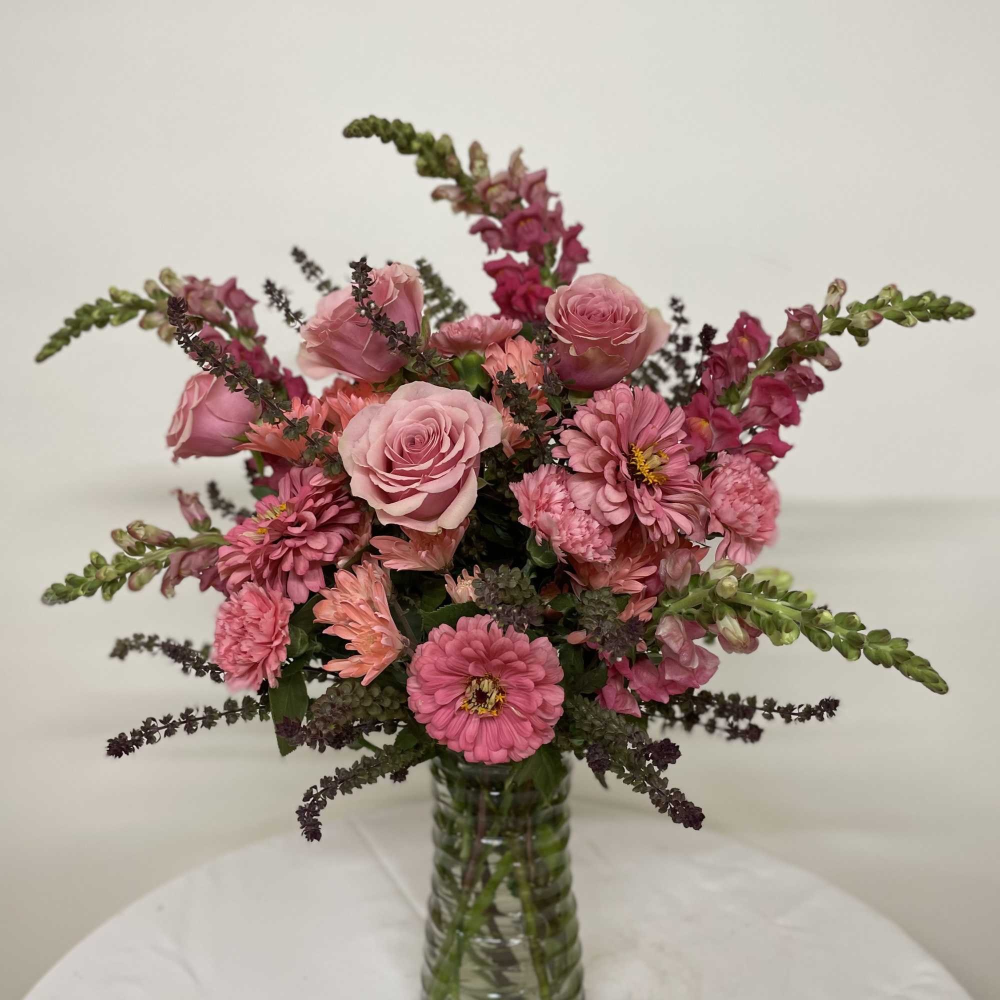 Assortment of pink blooms.