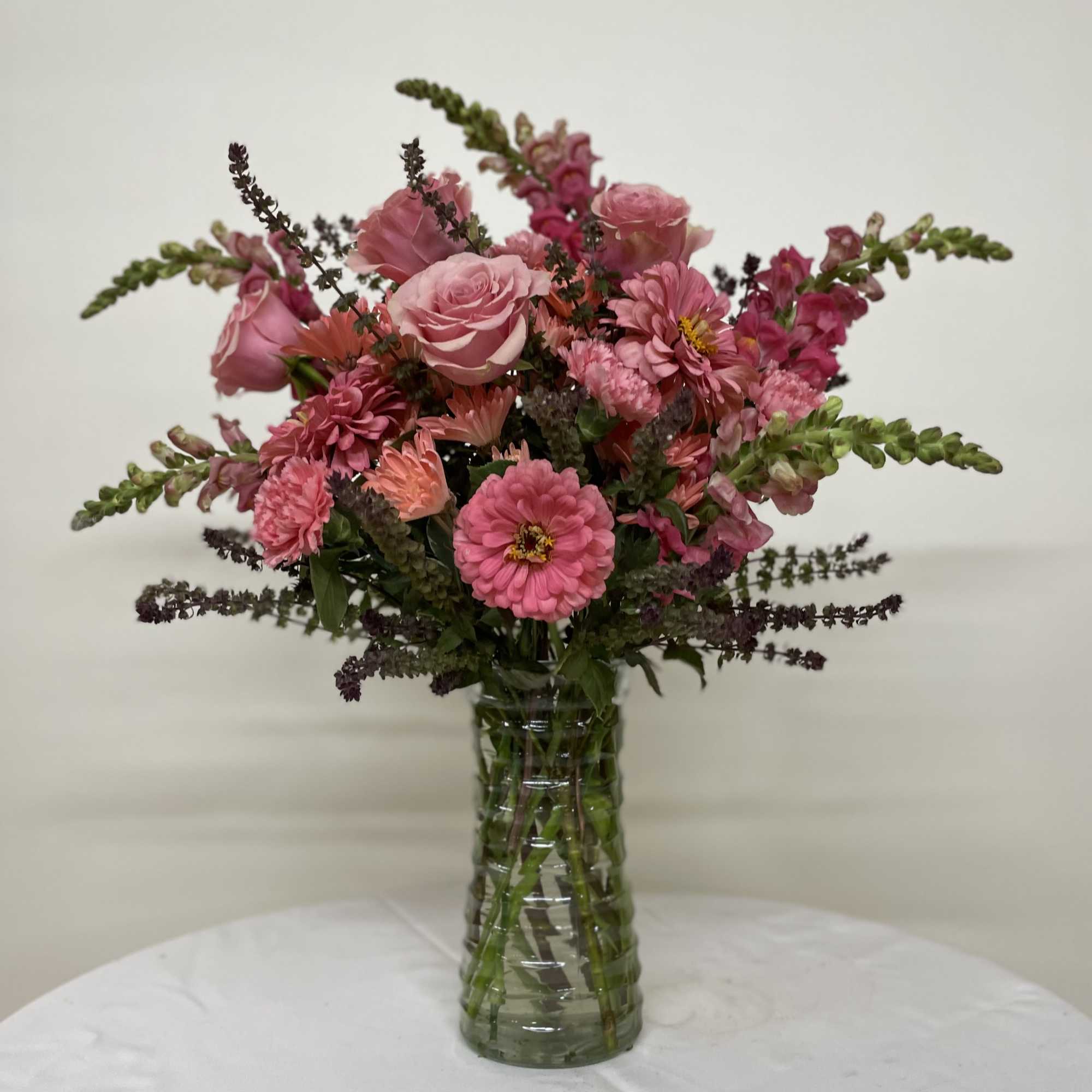 Assortment of pink blooms.