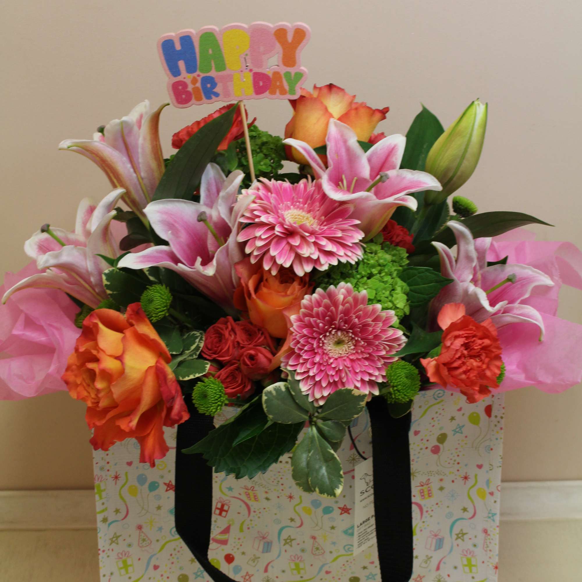 Say Happy Birthday with a great gift, flowers and a festive bag!
The Say Happy Birthday with a great gift, flowers and a festive bag!
The